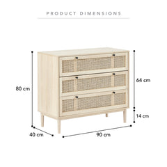 Oahu Rattan Chest of 3 Drawers Natural