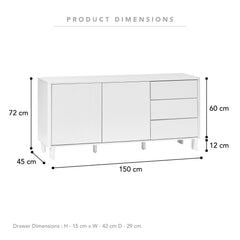 Taupo Sideboard in White (150cm)
