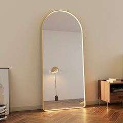 Luna 180cm Arch Front Illuminated Mirror Gold