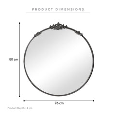 Florence 80cm Baroque Round Mirror Black