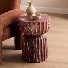 Ondo Marble Look Side Table Red