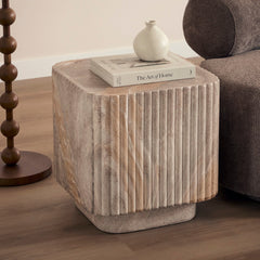 Silvi Travertine Look Side Table White