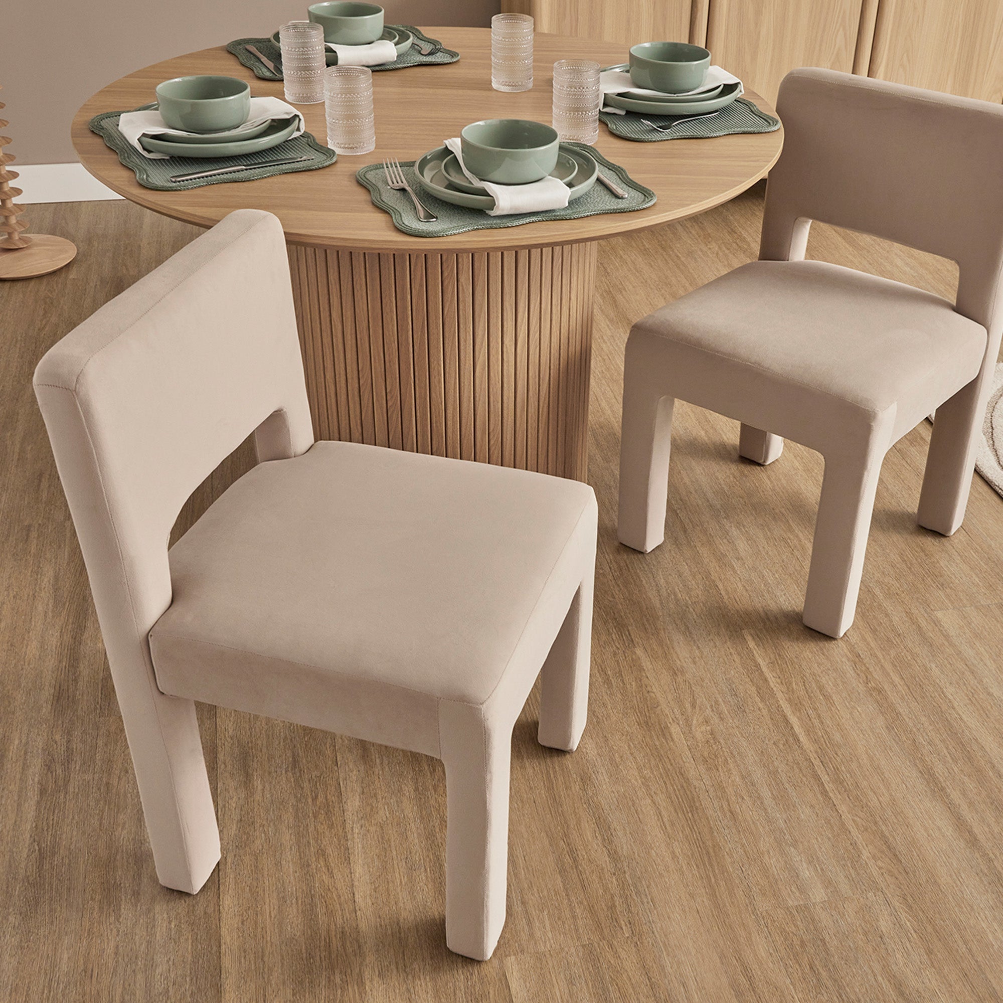 Claude Set of 2 Dining Chairs Beige Velvet