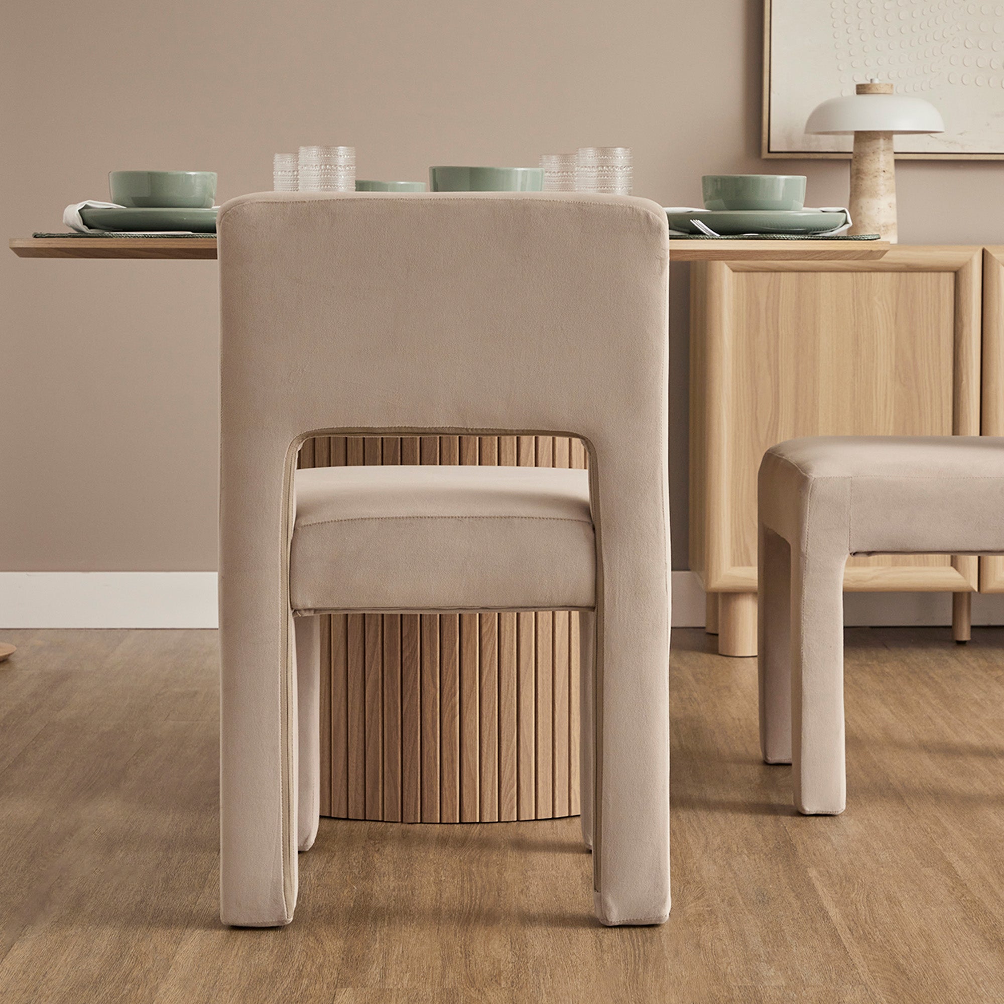 Claude Set of 4 Dining Chairs Beige Velvet