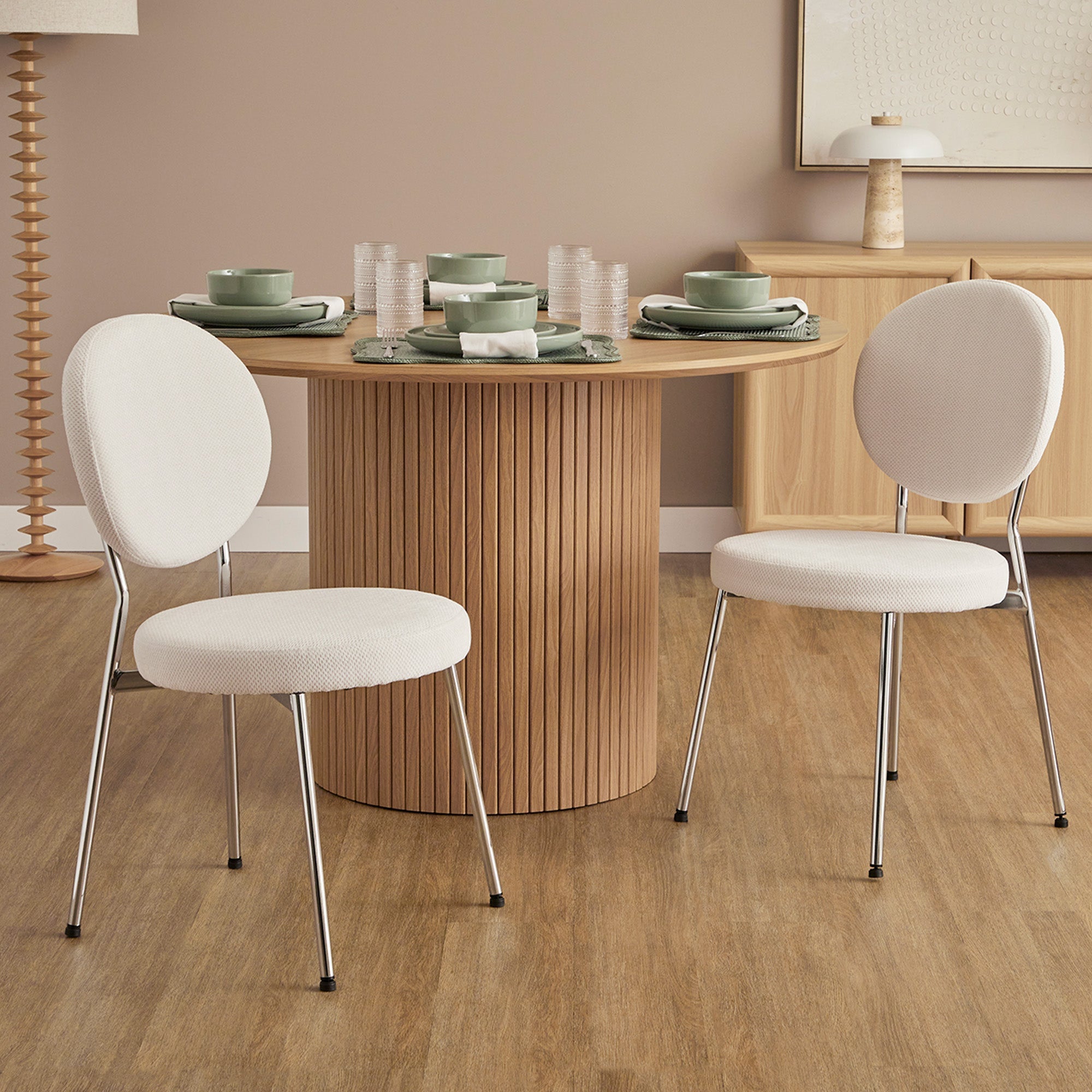 Dora Set of 4 Dining Chairs Chrome and Cream