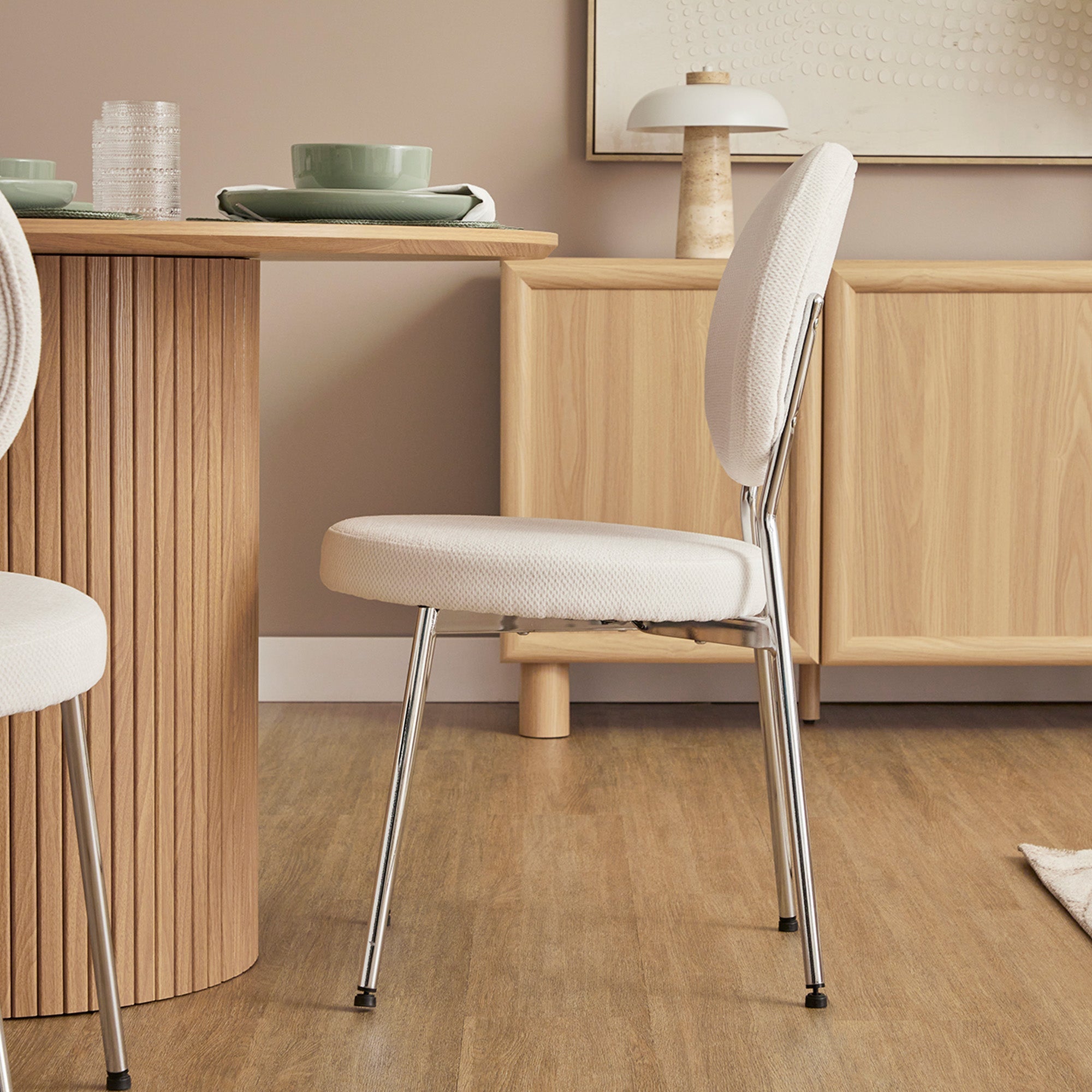Dora Set of 2 Dining Chairs Chrome and Cream