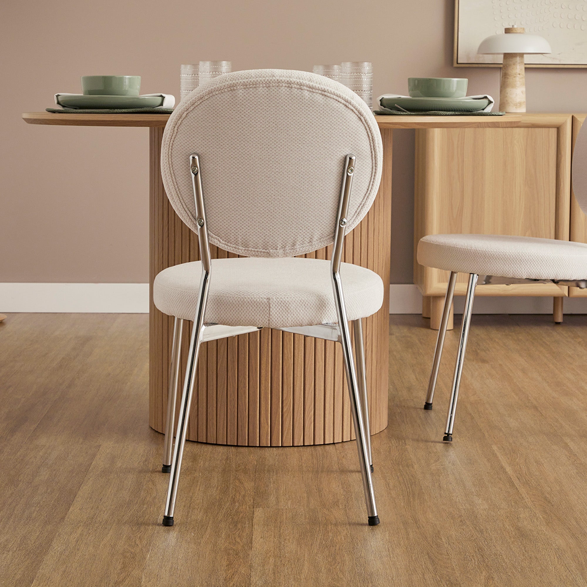 Dora Set of 2 Dining Chairs Chrome and Cream