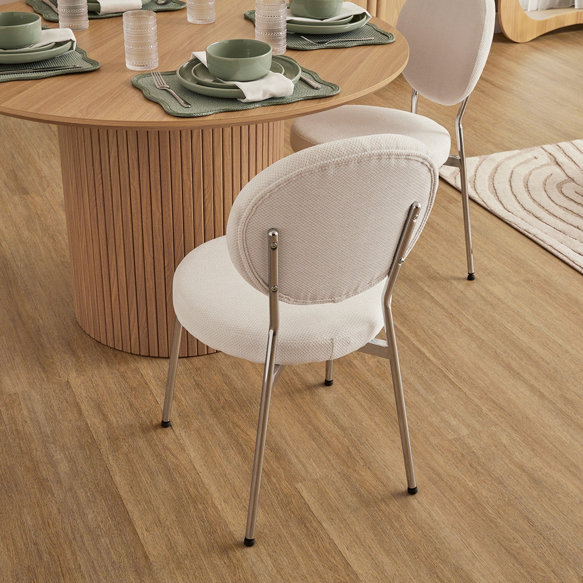 Dora Set of 2 Dining Chairs Chrome and Cream