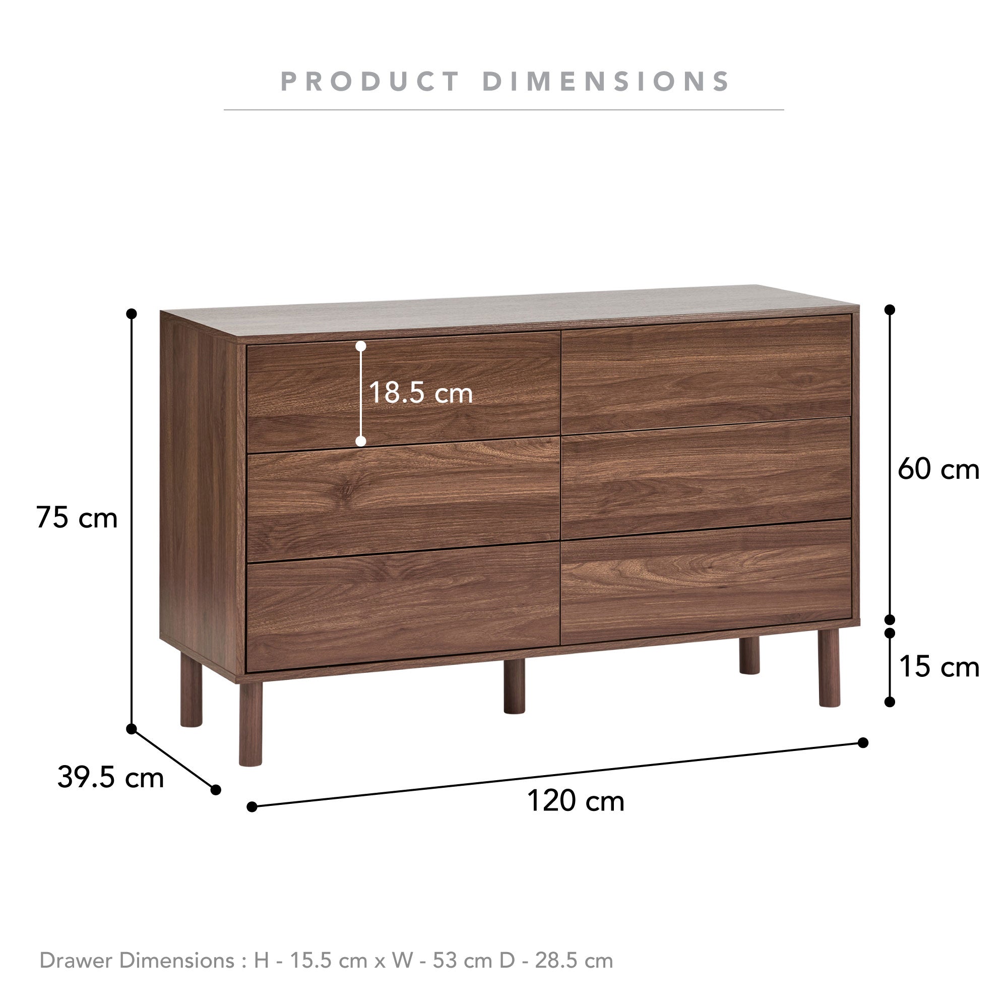 Norquay Chest of 6 Drawers Walnut