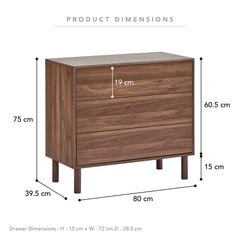 Norquay Chest of 3 Drawers Walnut