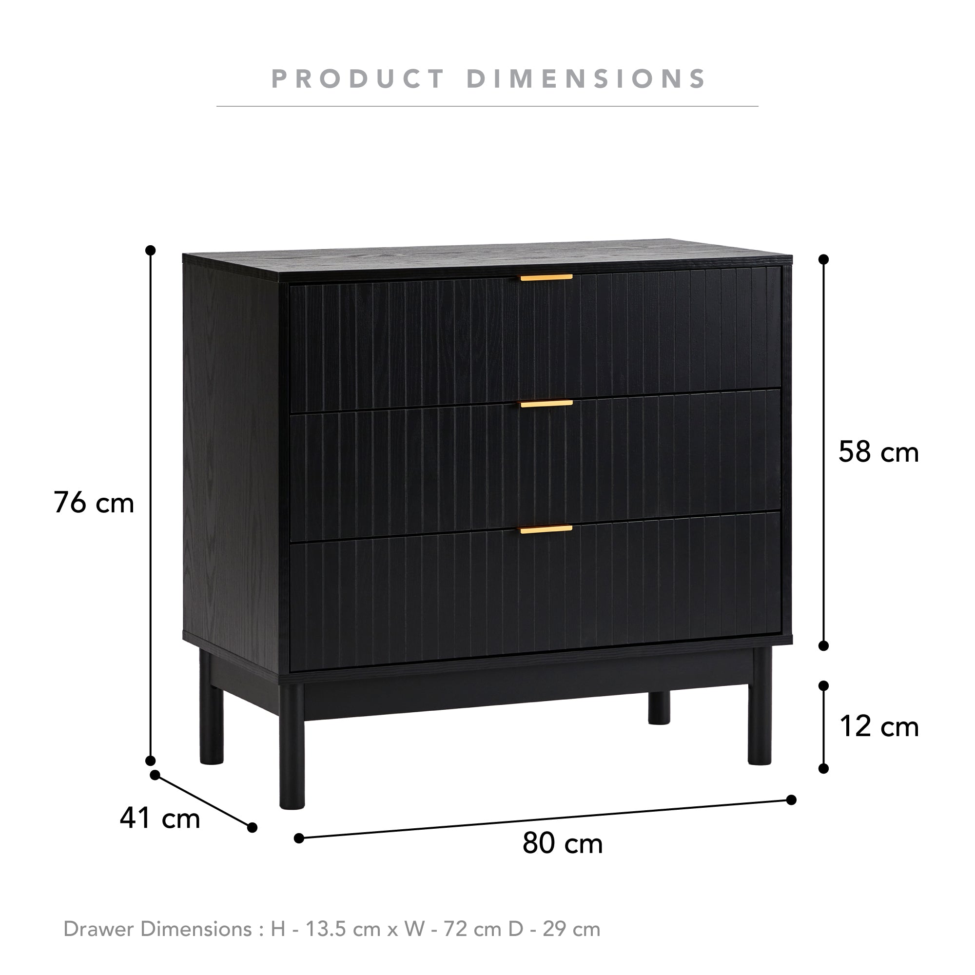 Apia Chest of 3 Drawers Black