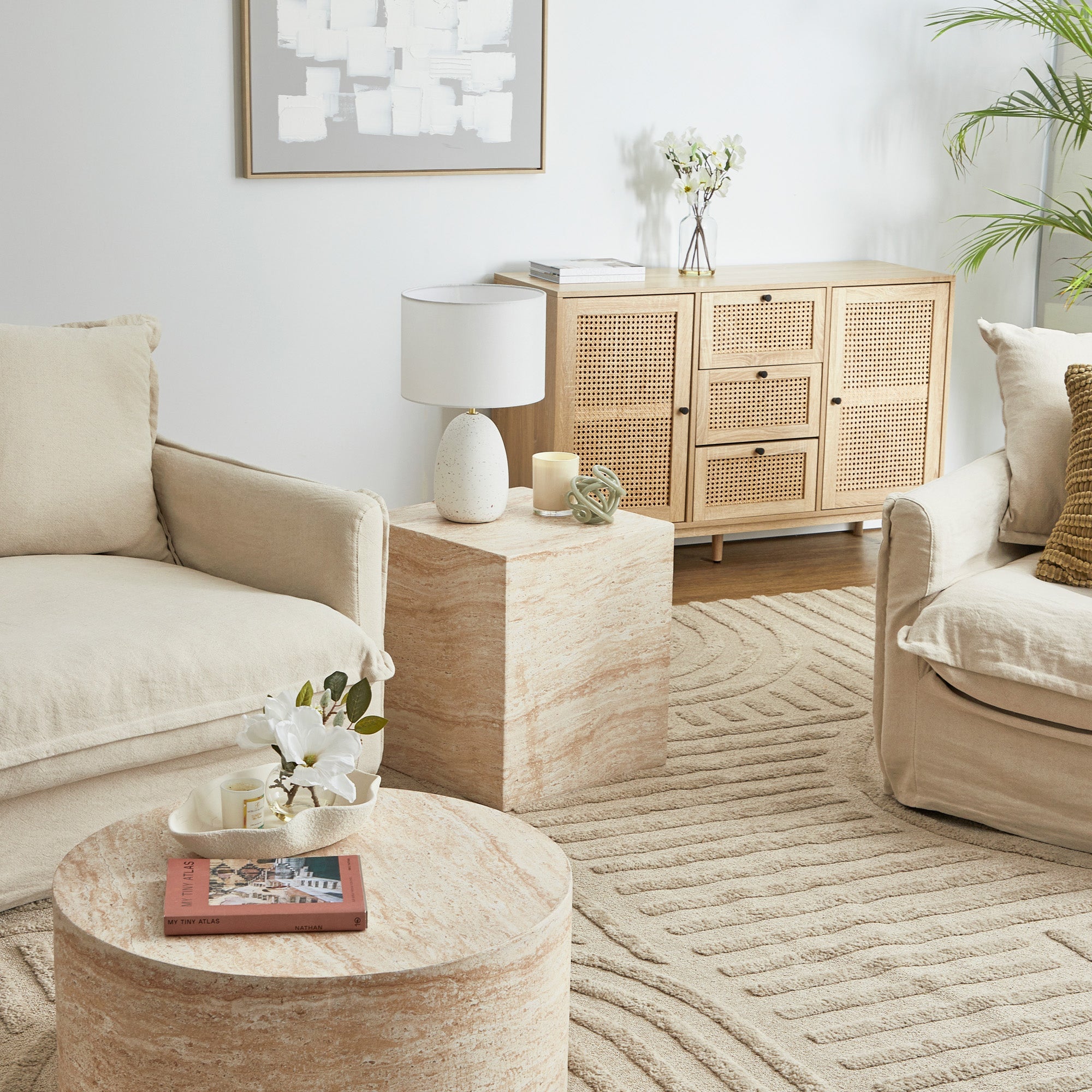 Lucia Travertine Look Side Table