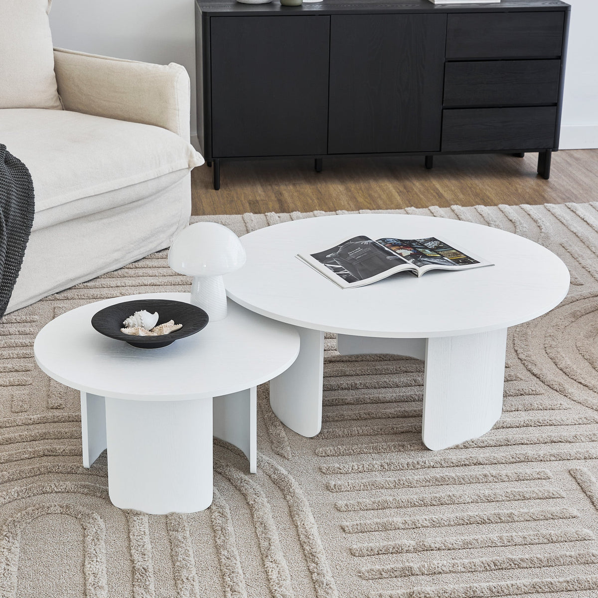 Taupo Coffee Tables Set of 2 Curved Legs White