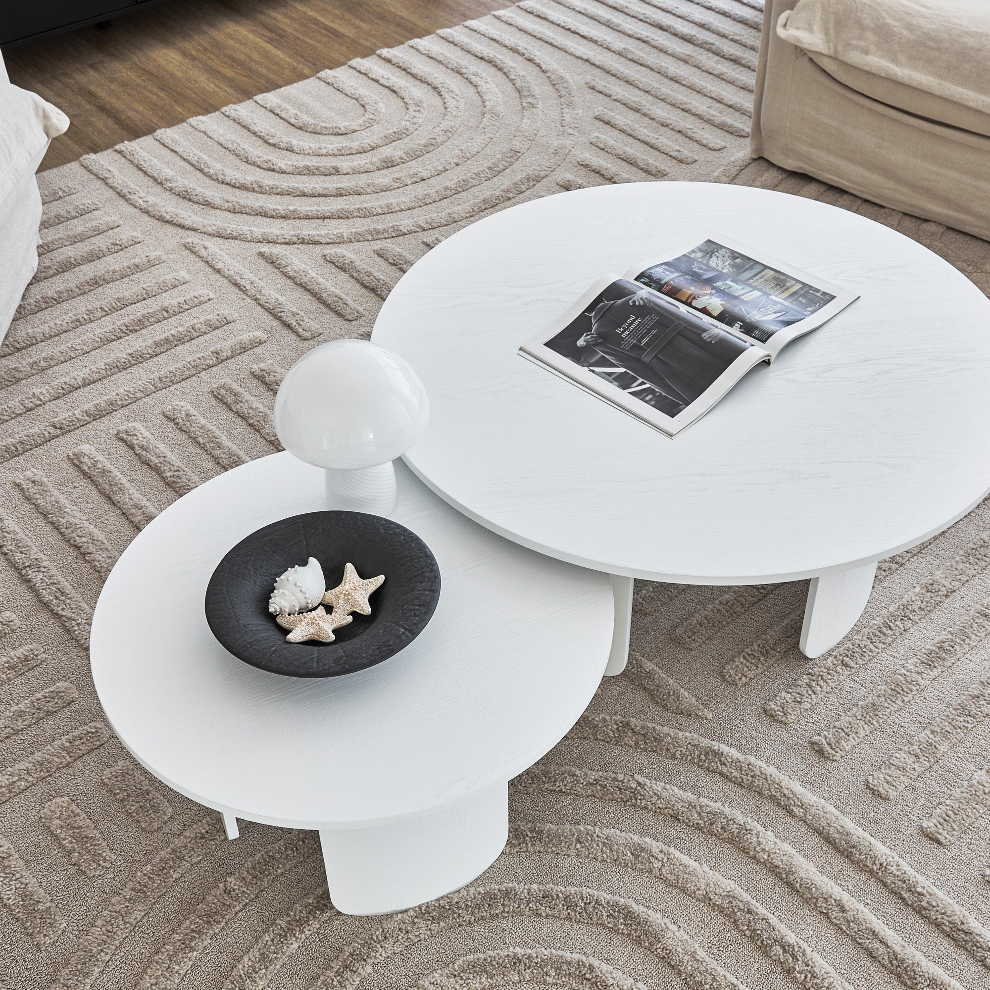 Taupo Coffee Tables Set of 2 Curved Legs White