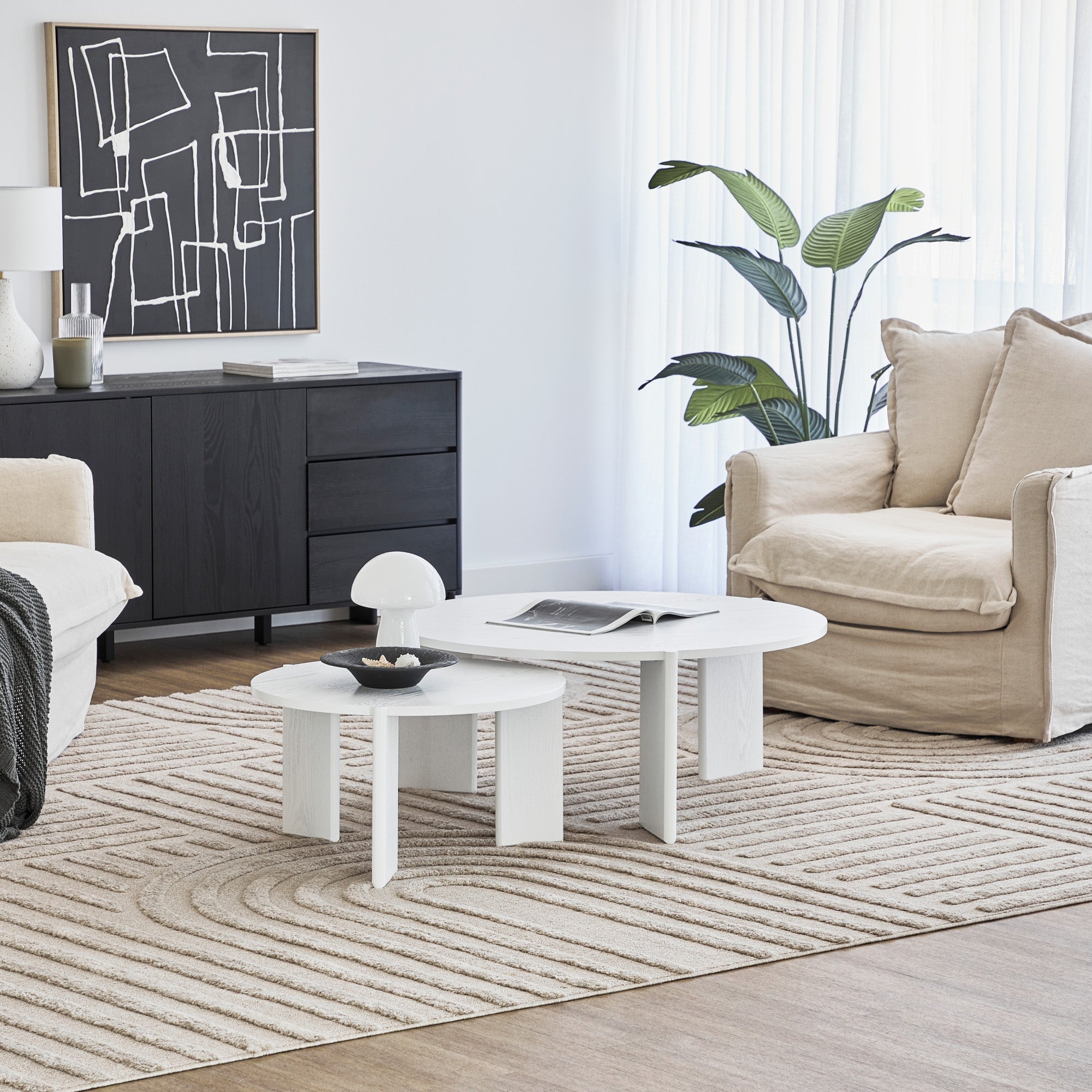 Taupo Coffee Tables Set of 2 Straight Legs White