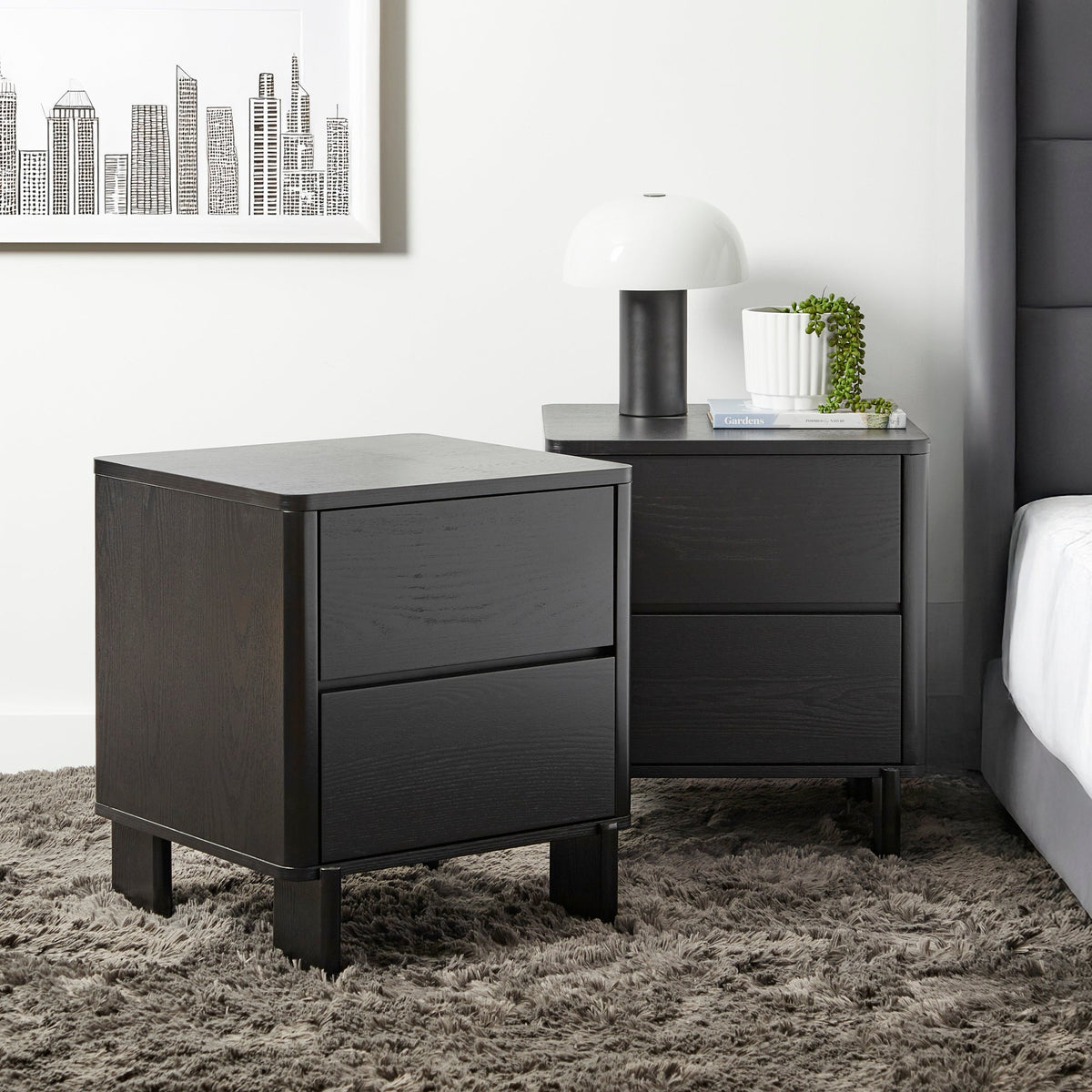 Taupo Bedside Table Black (Set of 2)