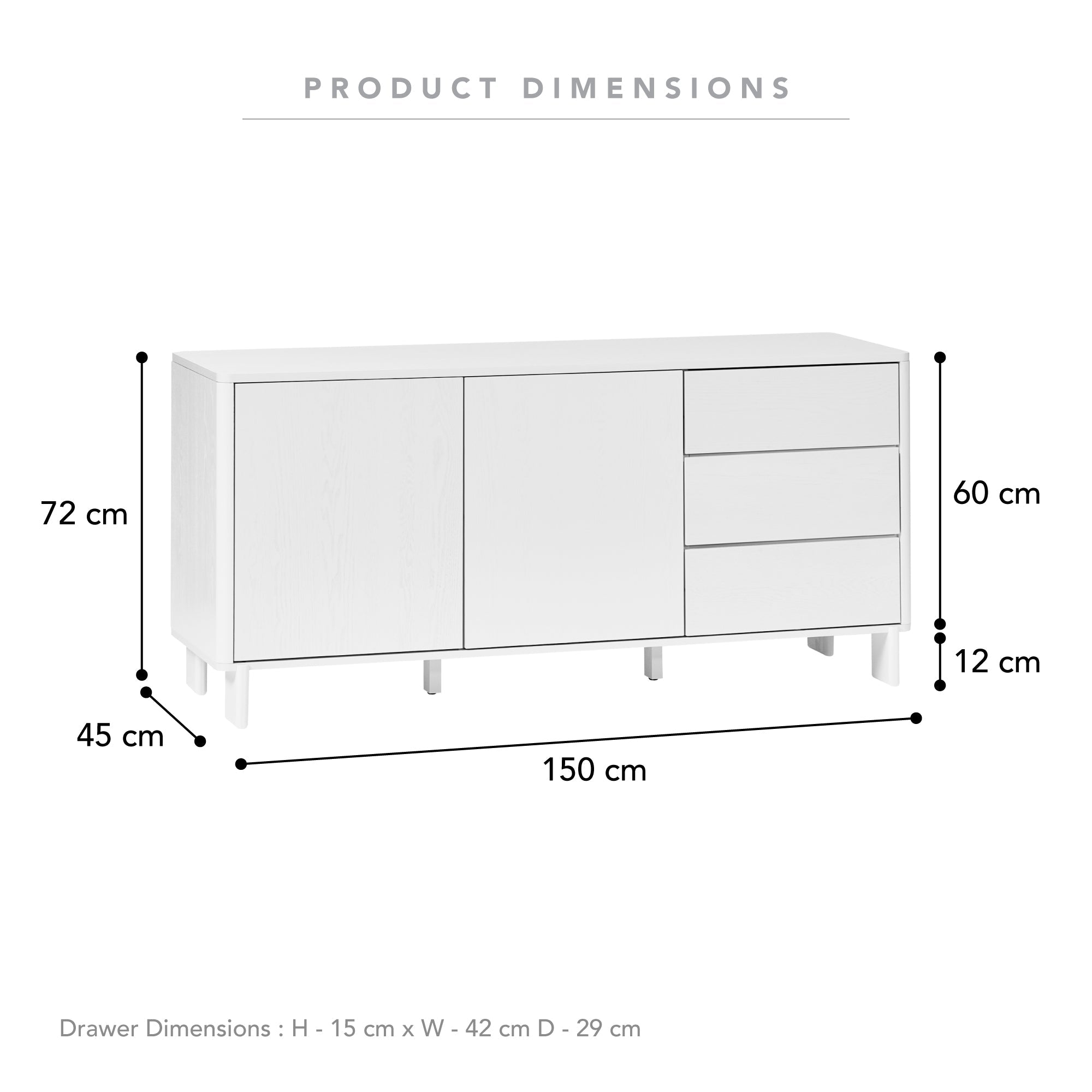 Taupo Sideboard in White (150cm)
