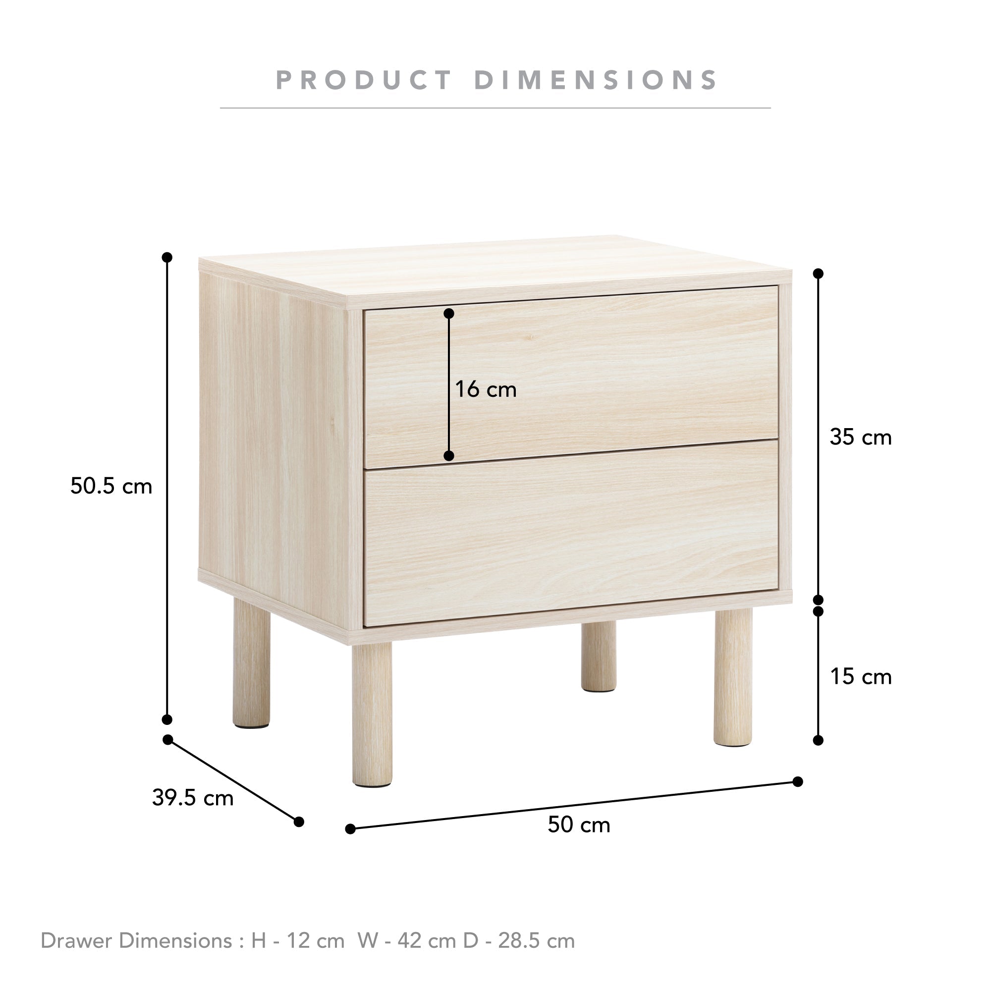 Norquay Bedside Table Light Oak (Set of 2)