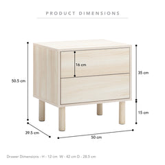 Norquay Bedside Table Light Oak (Set of 2)