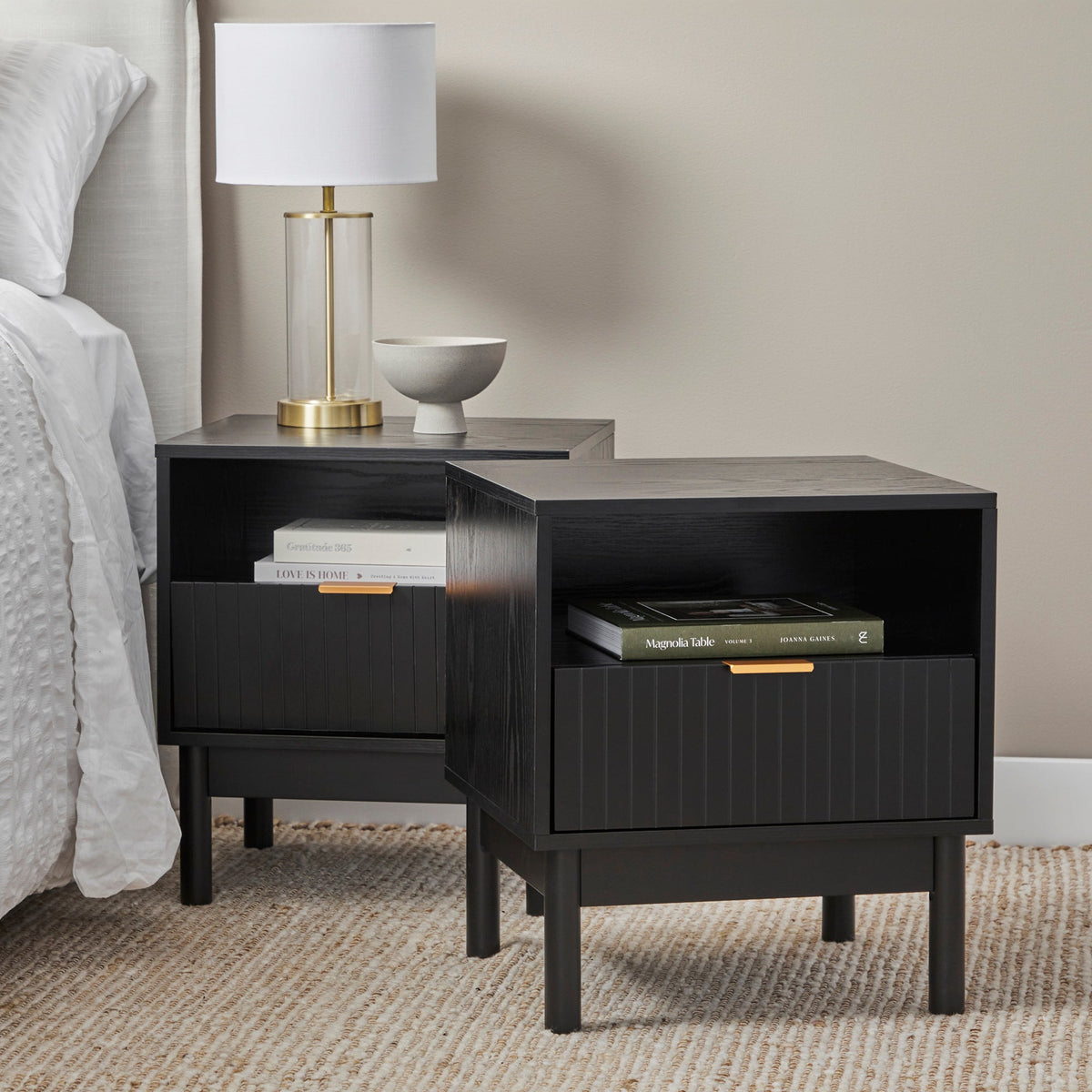 Apia Bedside Table Black (Set of 2)