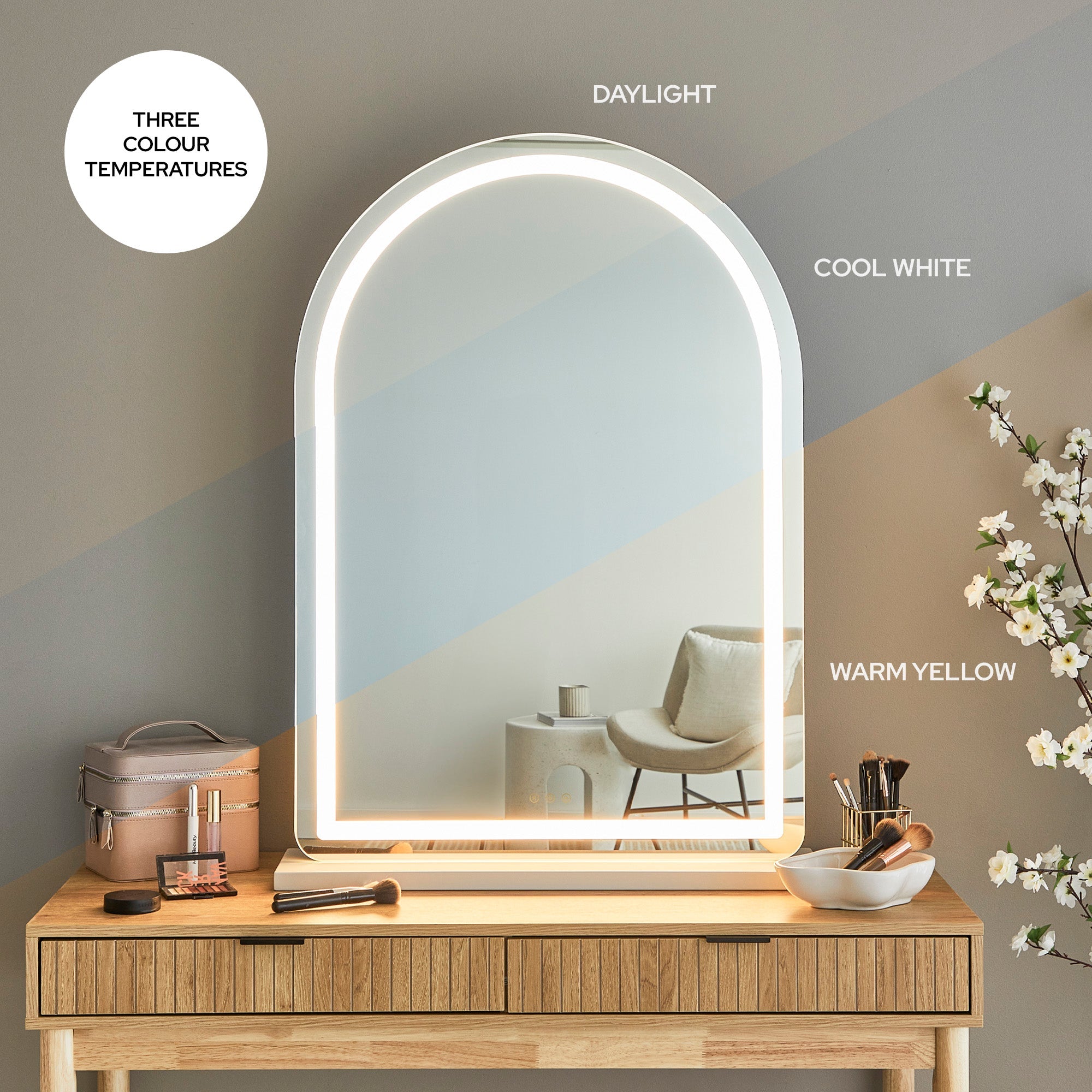 Luna 102cm Arch Front Illuminated Vanity Mirror White