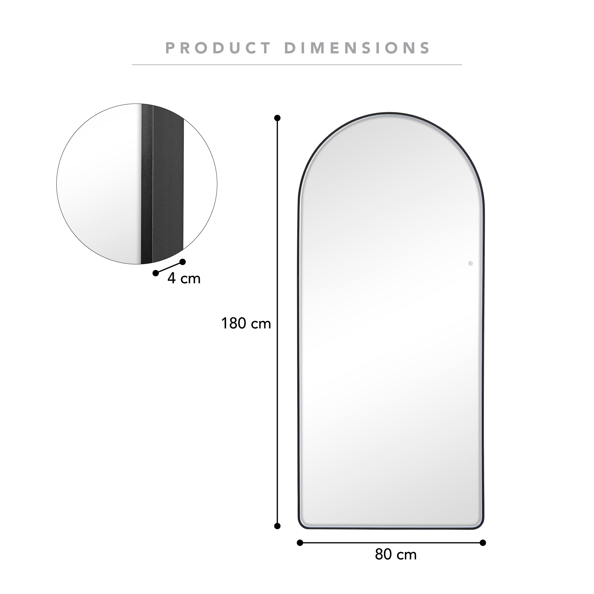 Luna 180cm Arch Front Illuminated Mirror Black