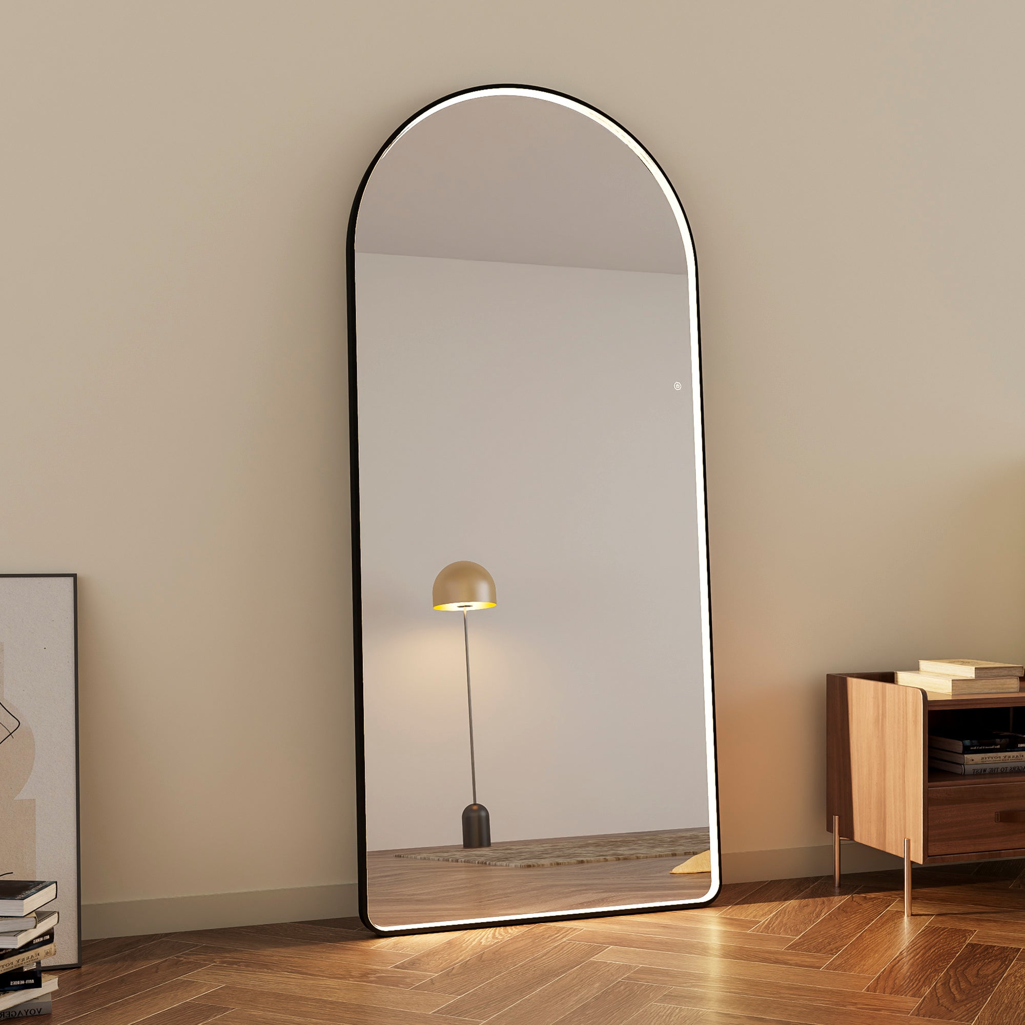 Luna 180cm Arch Front Illuminated Mirror Black