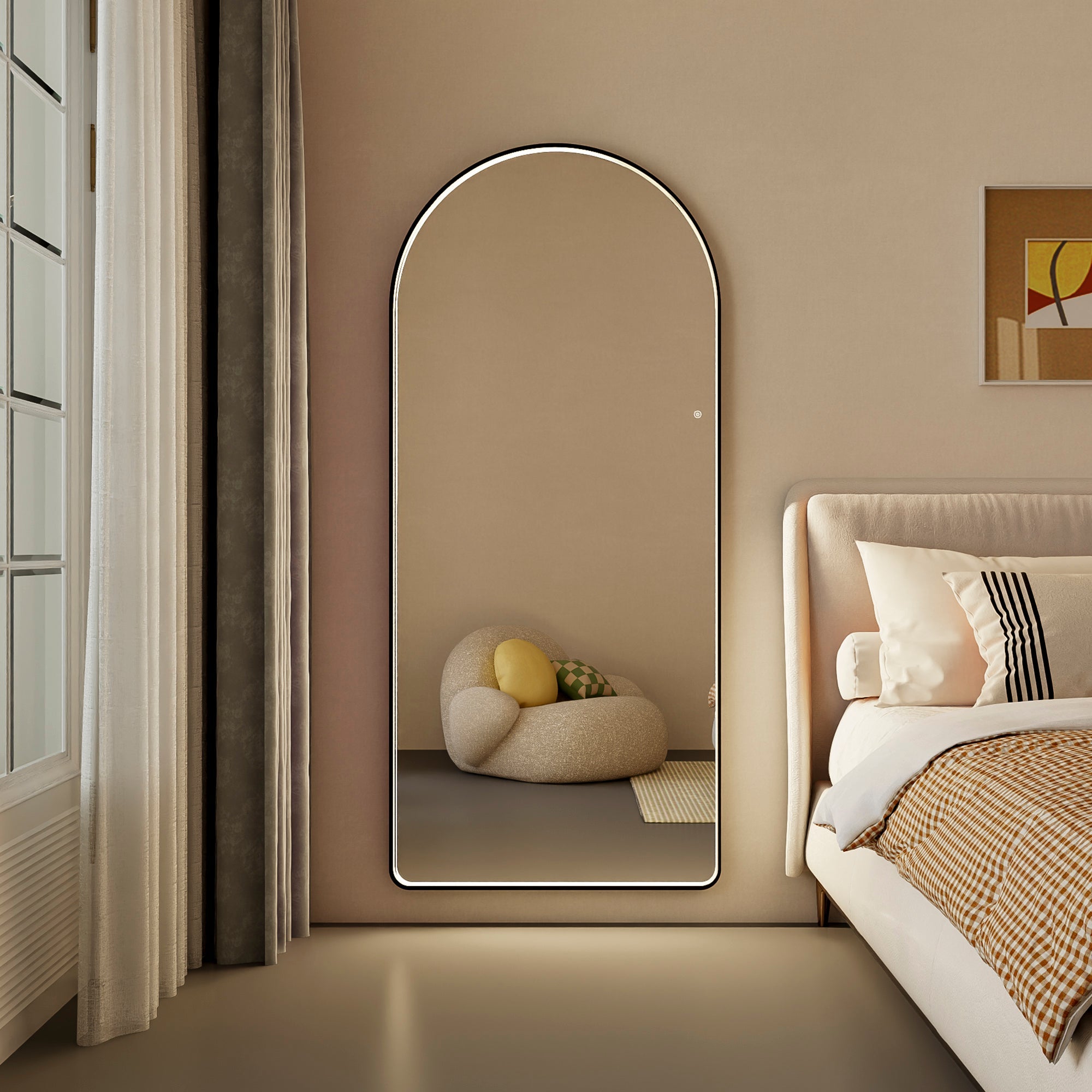 Luna 180cm Arch Front Illuminated Mirror Black