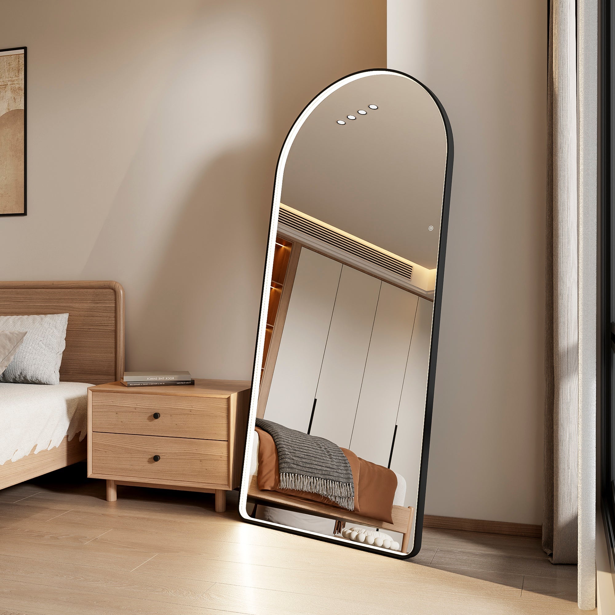 Luna 180cm Arch Front Illuminated Mirror Black