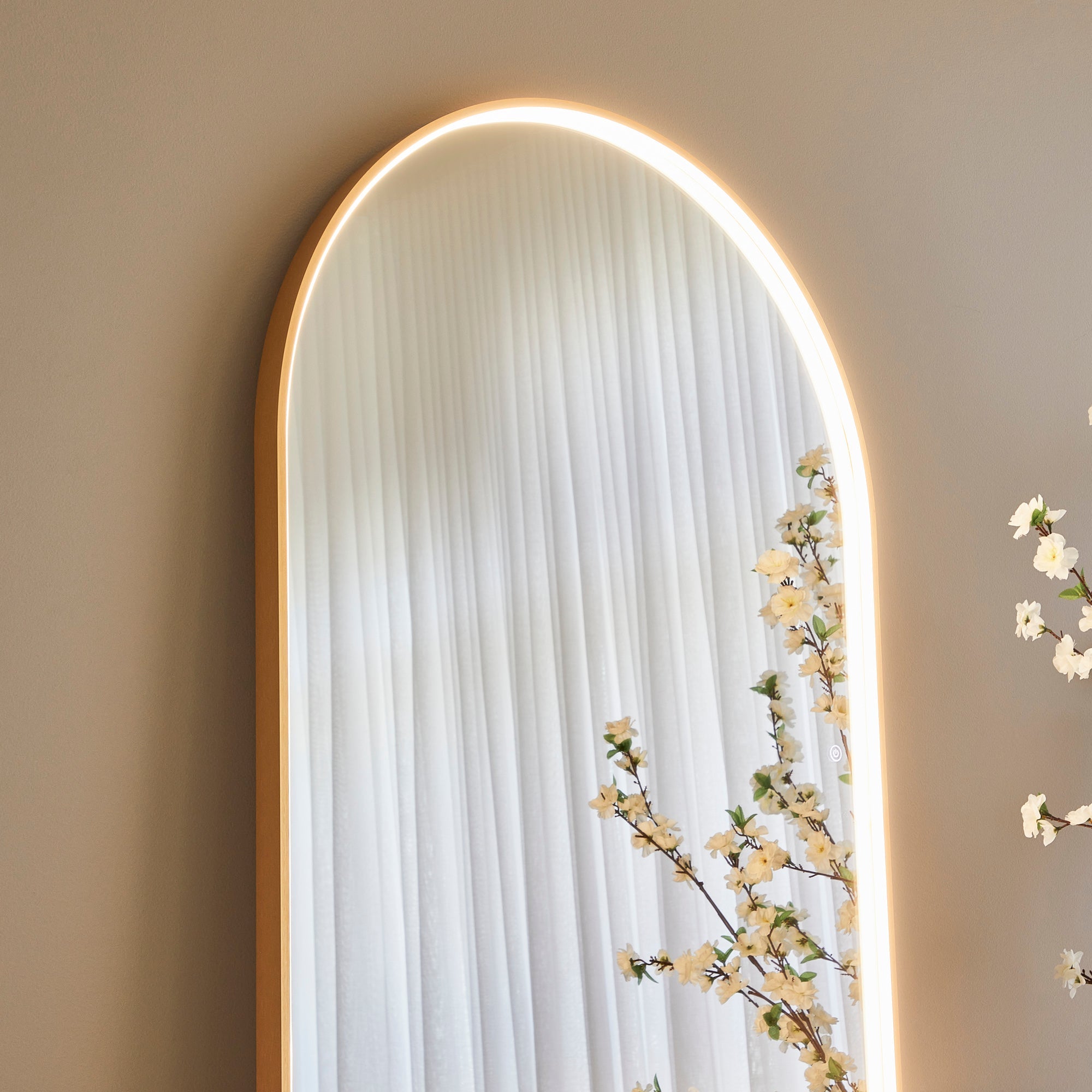 Luna 180cm Arch Front Illuminated Mirror Gold