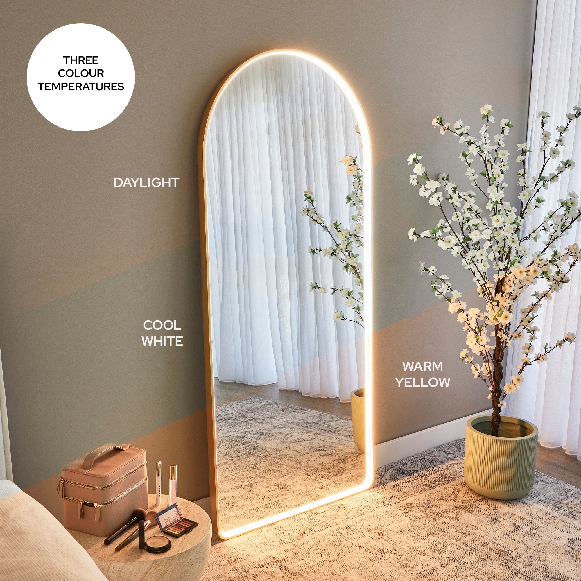 Luna 180cm Arch Front Illuminated Mirror Gold
