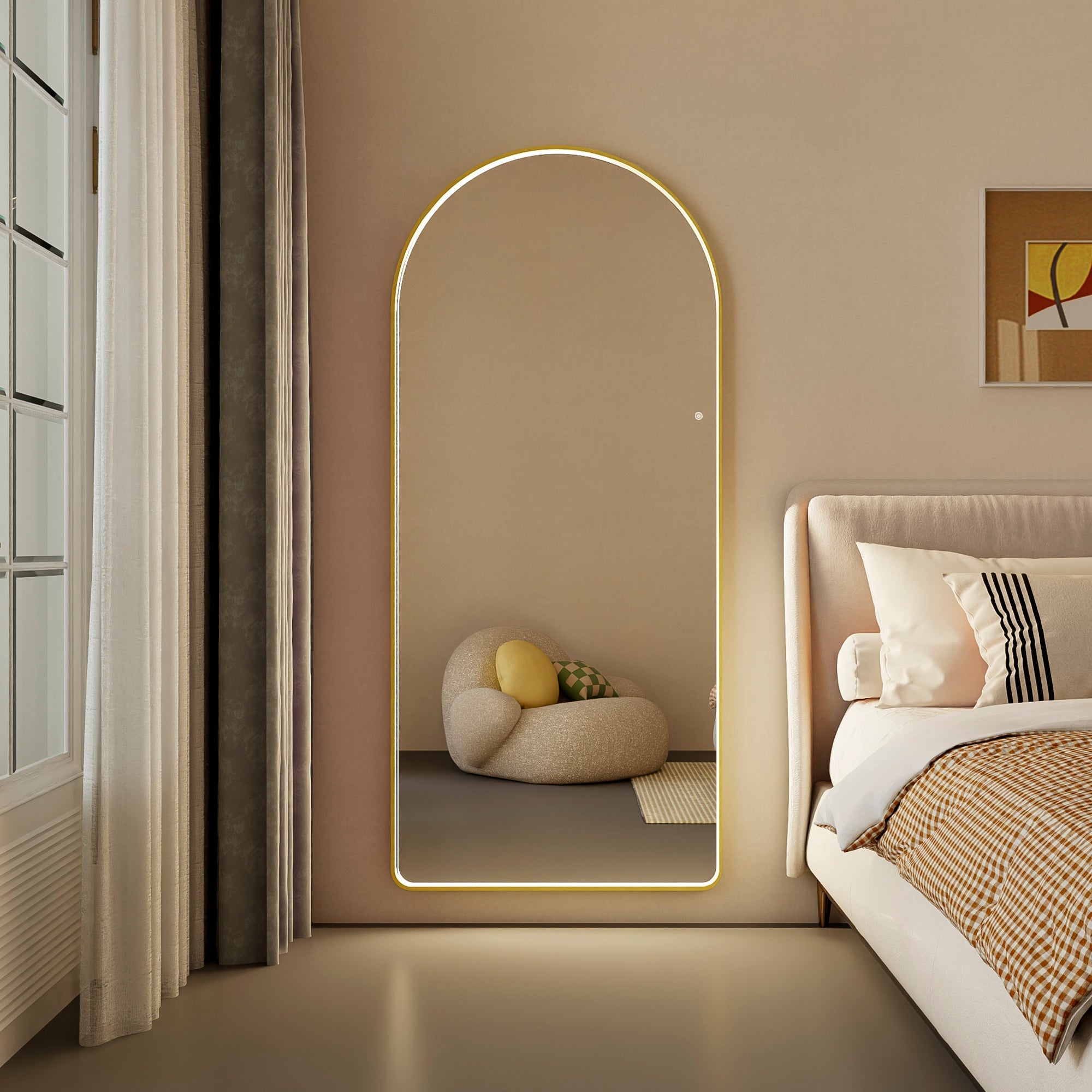 Luna 180cm Arch Front Illuminated Mirror Gold