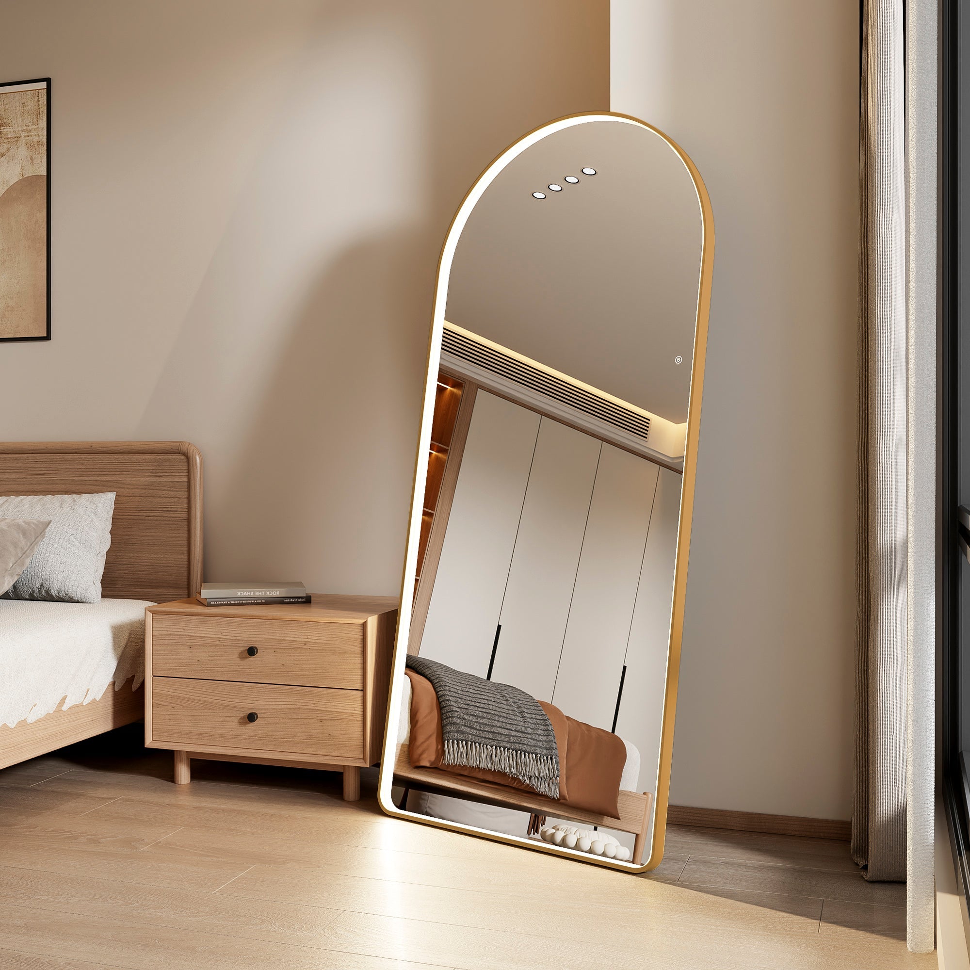 Luna 180cm Arch Front Illuminated Mirror Gold