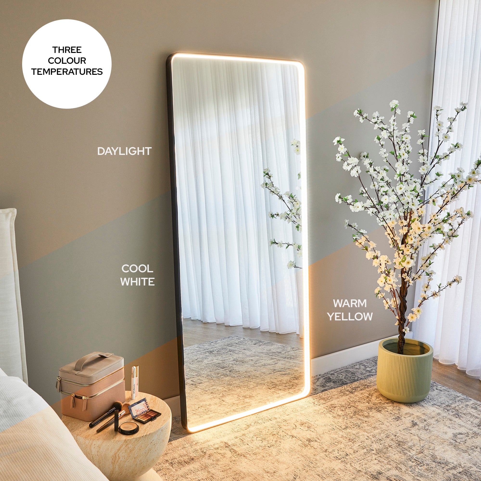 Luna 180cm Rectangle Front Illuminated Mirror Black