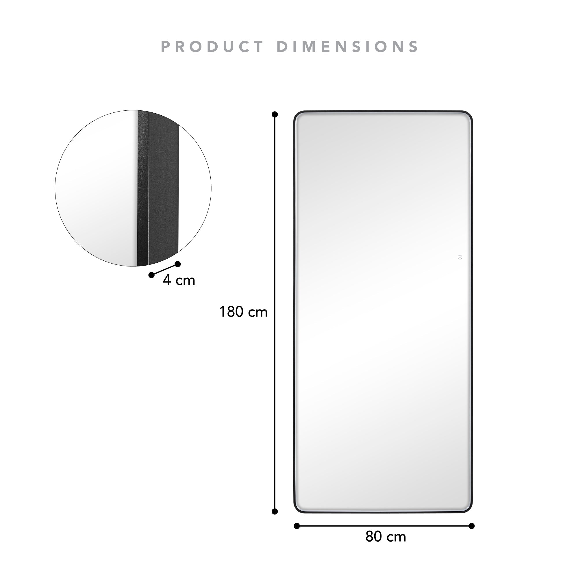 Luna 180cm Rectangle Front Illuminated Mirror Black