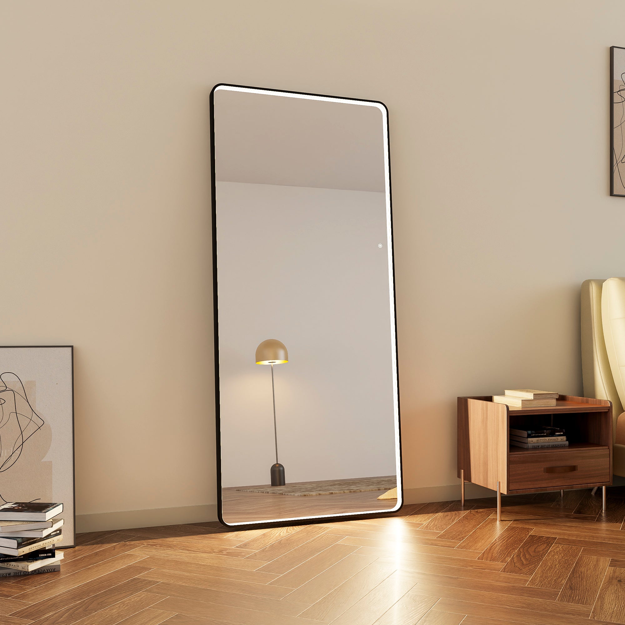 Luna 180cm Rectangle Front Illuminated Mirror Black