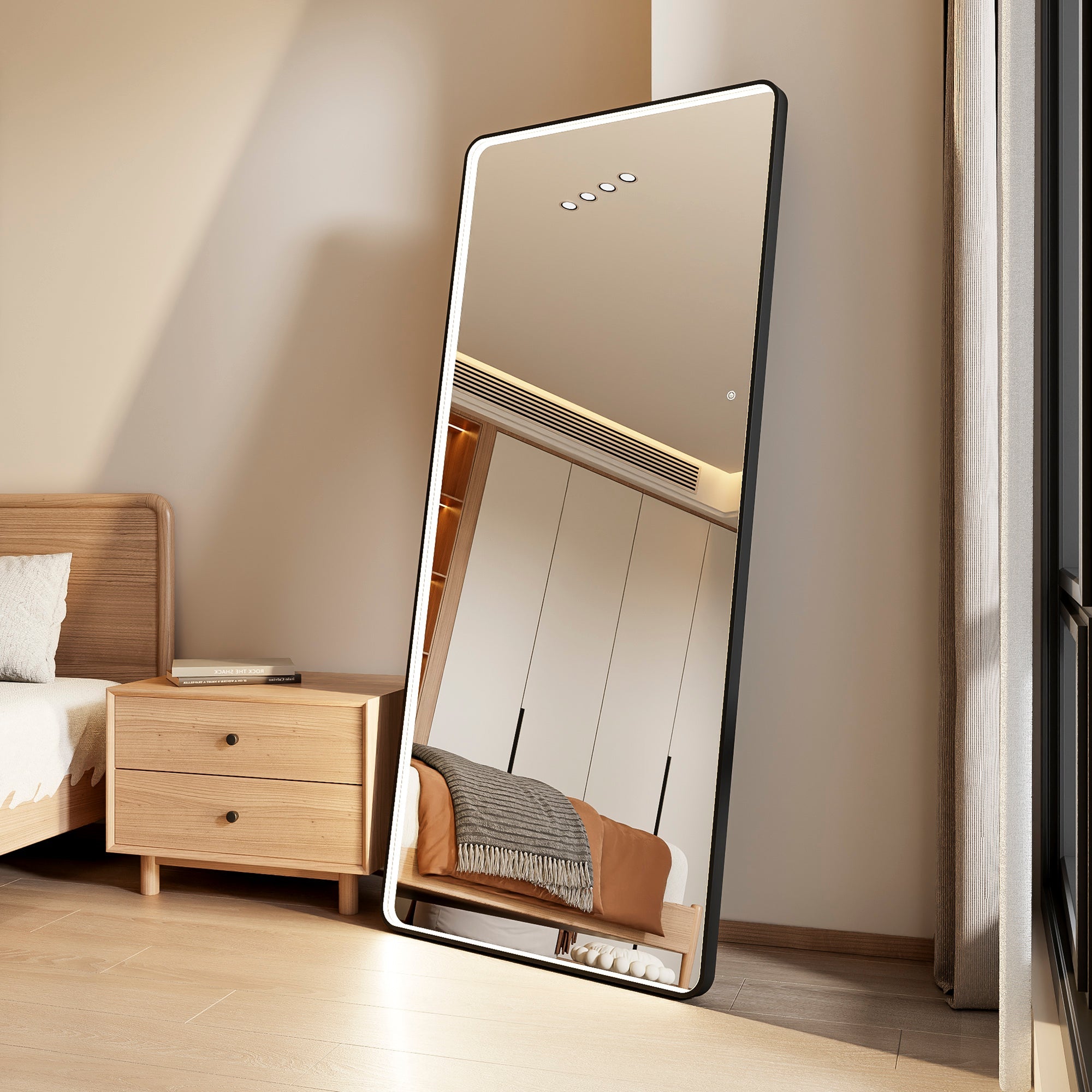 Luna 180cm Rectangle Front Illuminated Mirror Black