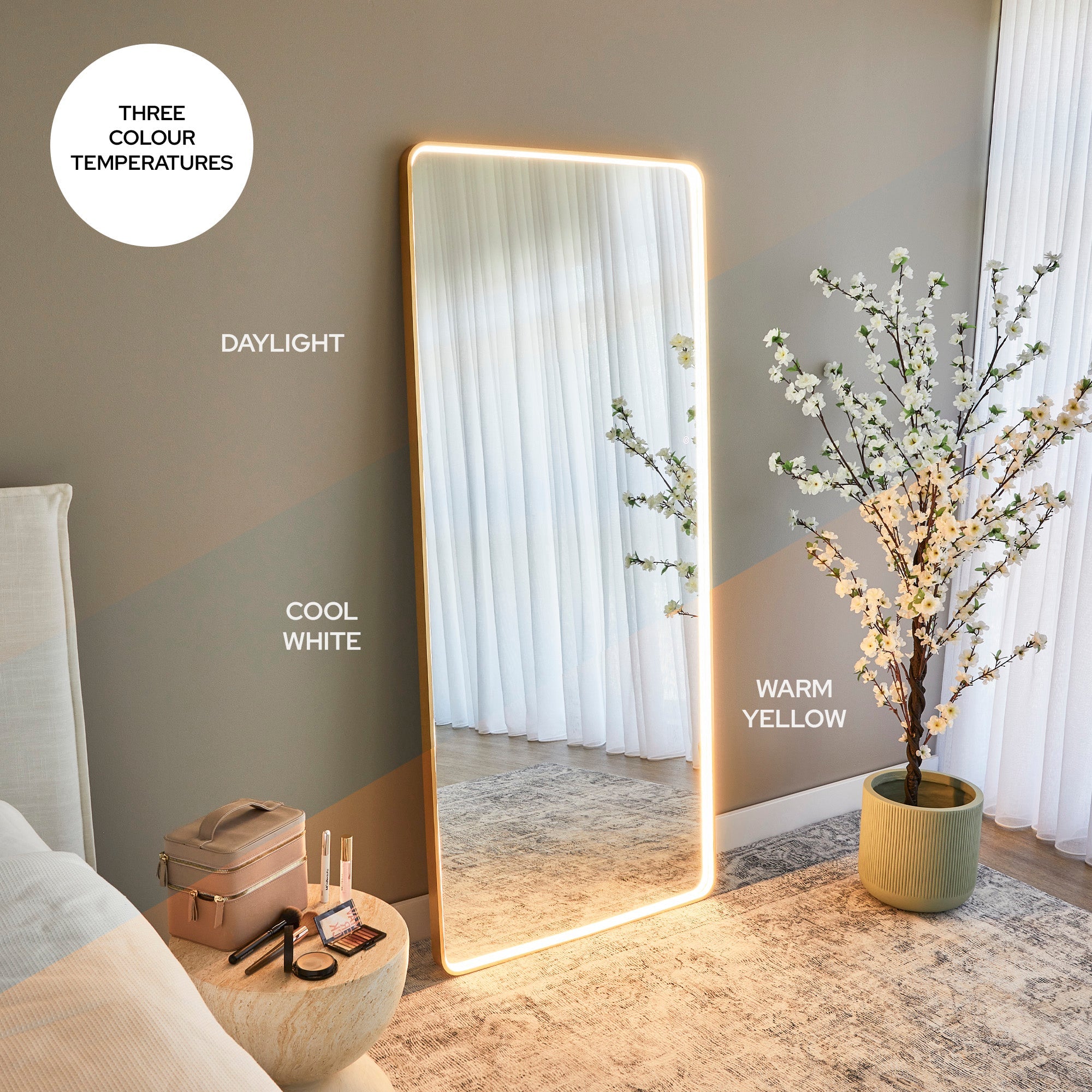 Luna 180cm Rectangle Front Illuminated Mirror Gold