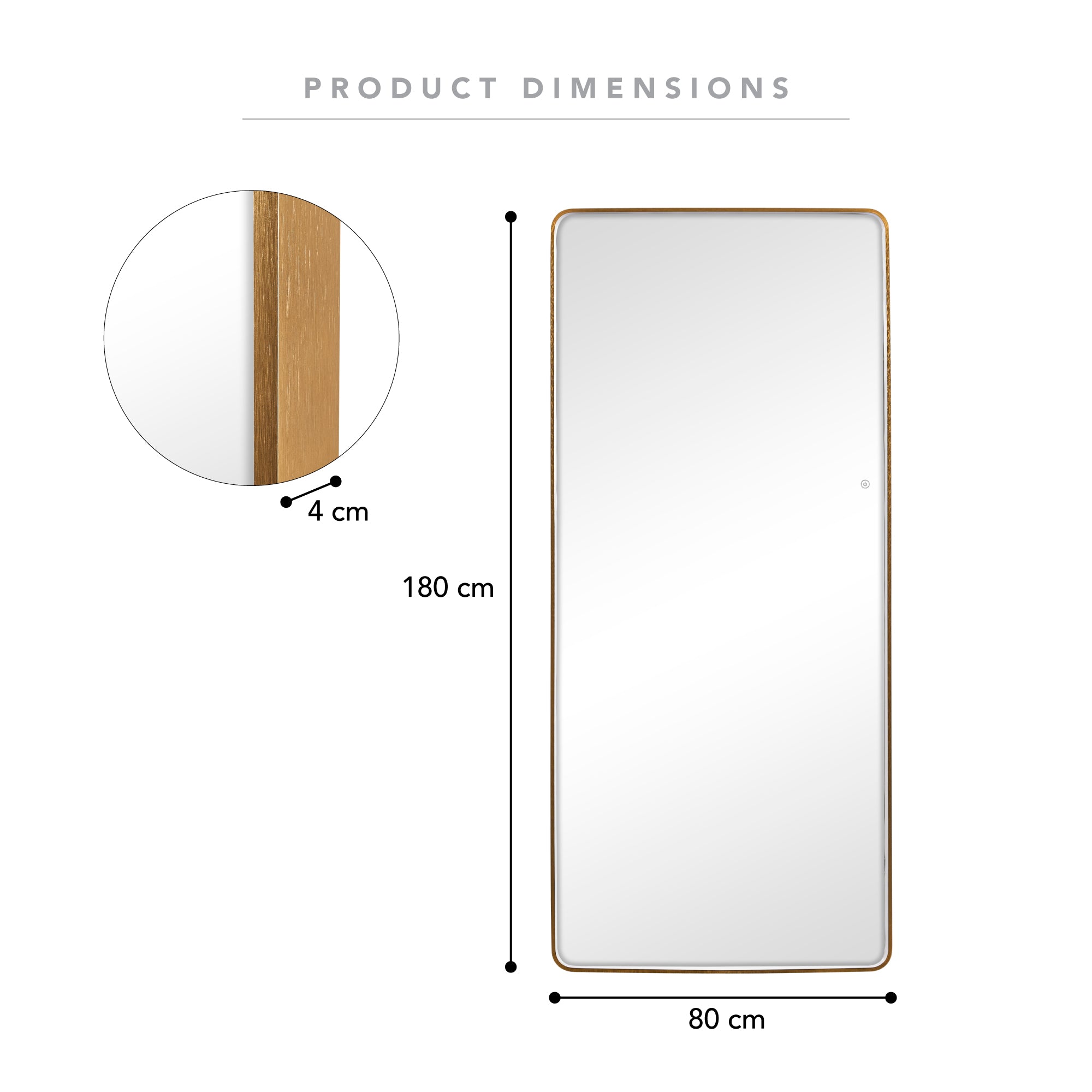 Luna 180cm Rectangle Front Illuminated Mirror Gold
