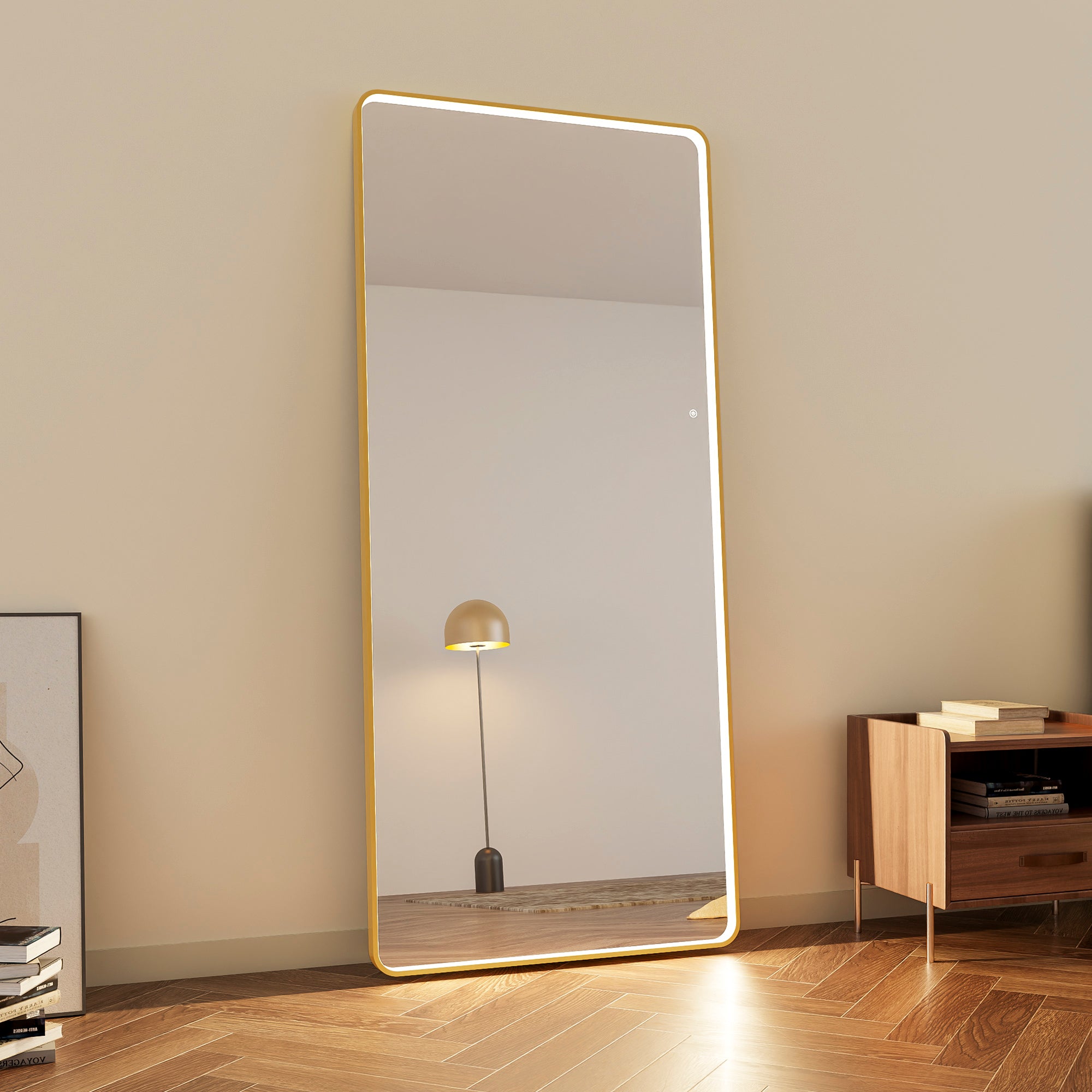 Luna 180cm Rectangle Front Illuminated Mirror Gold