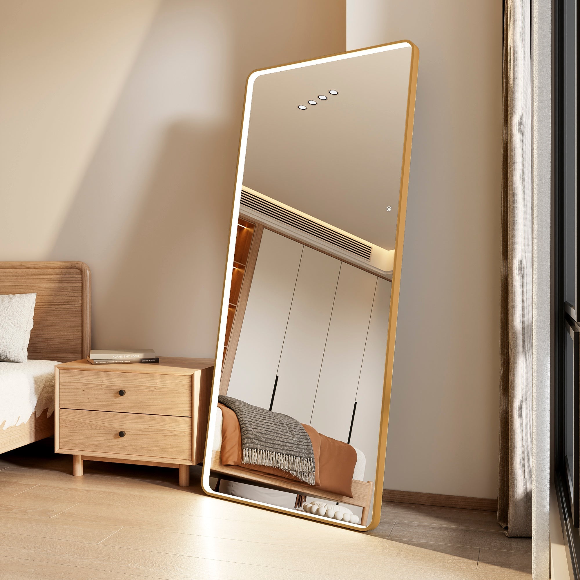 Luna 180cm Rectangle Front Illuminated Mirror Gold