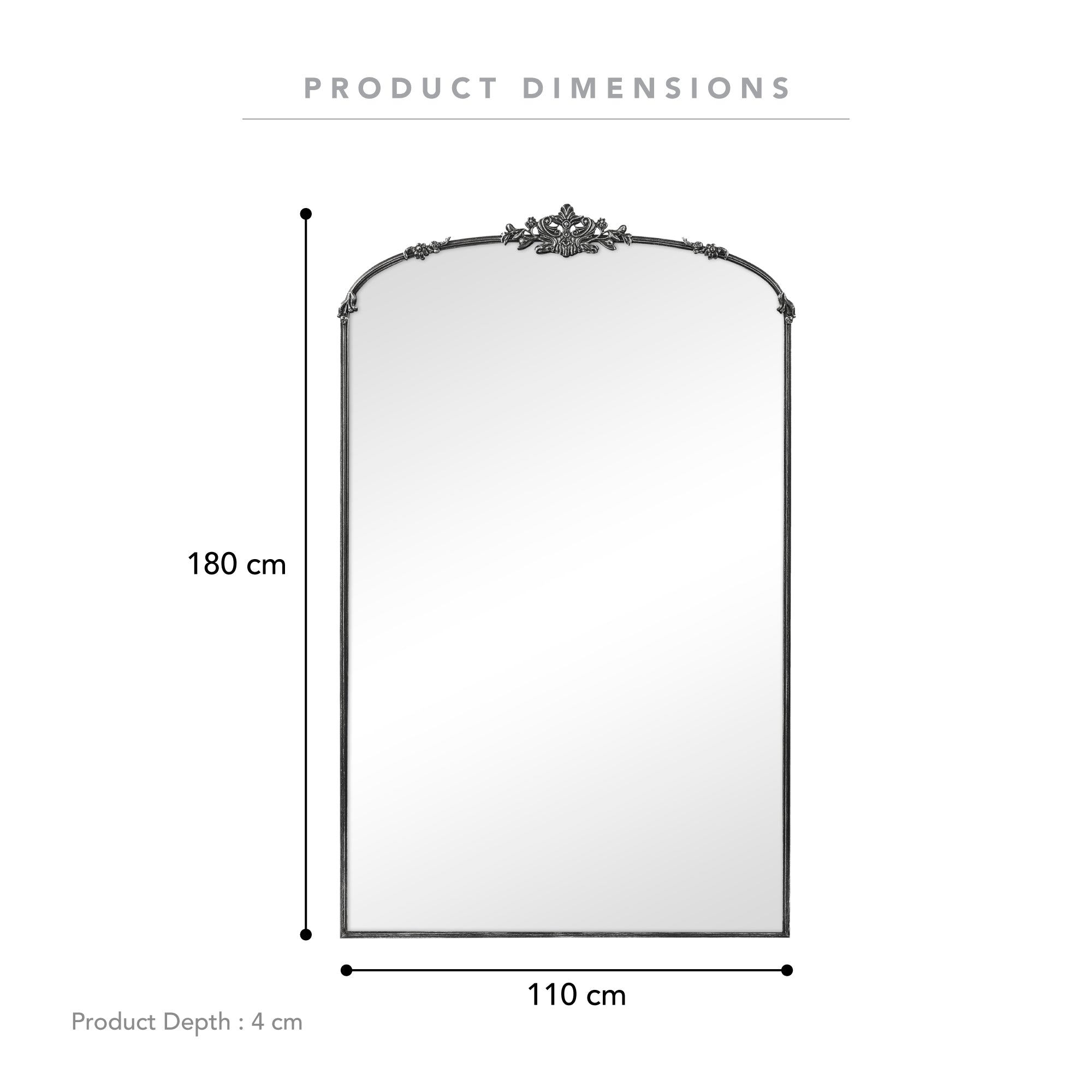 Florence XL 180cm Baroque Mirror Black