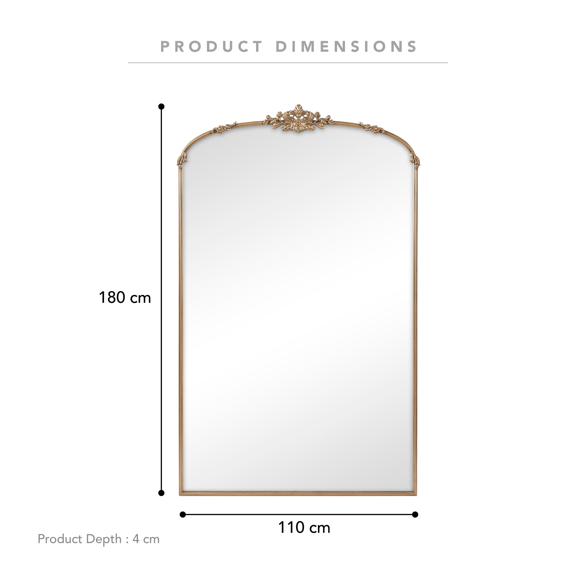 Florence XL 180cm Baroque Mirror Gold