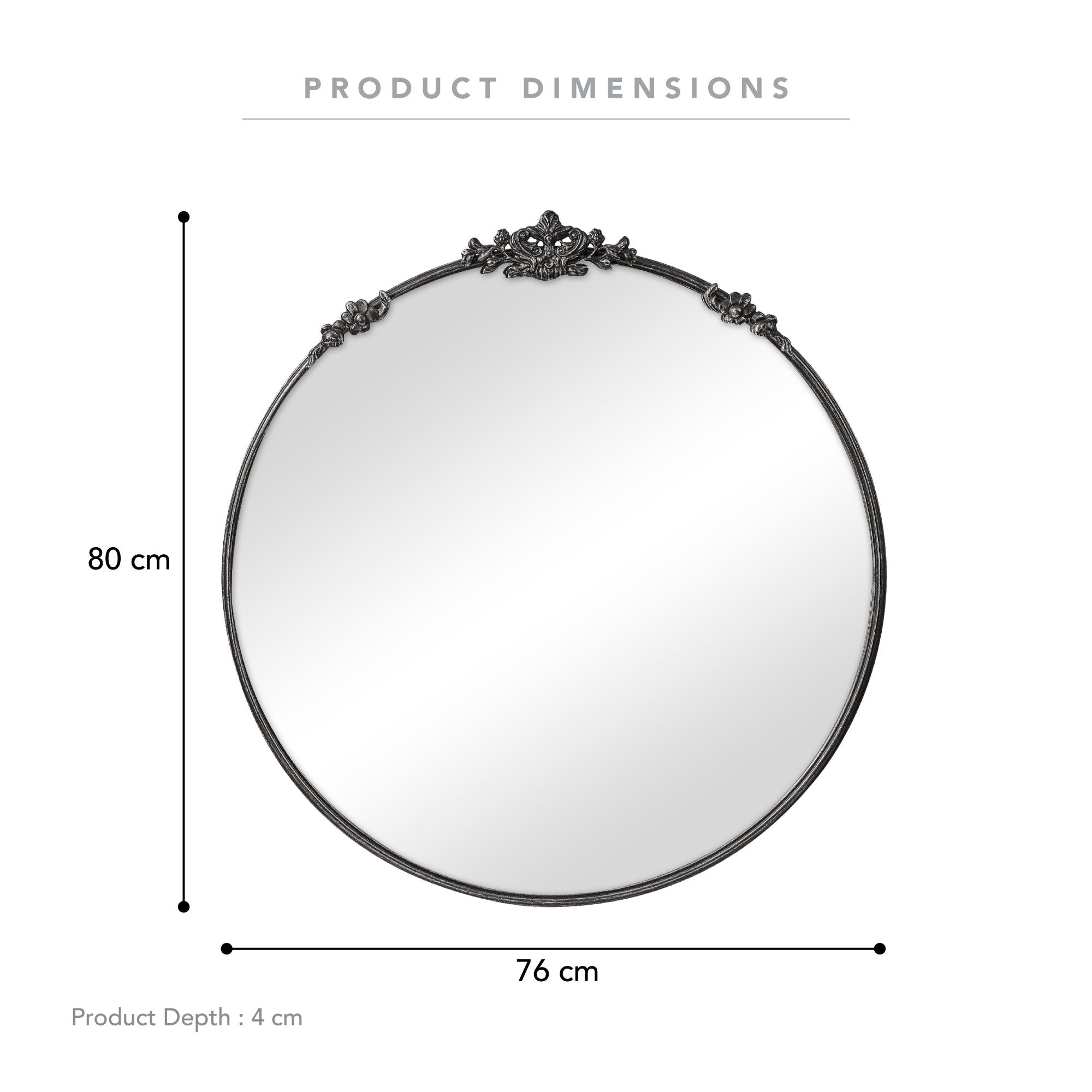 Florence 80cm Baroque Round Mirror Black