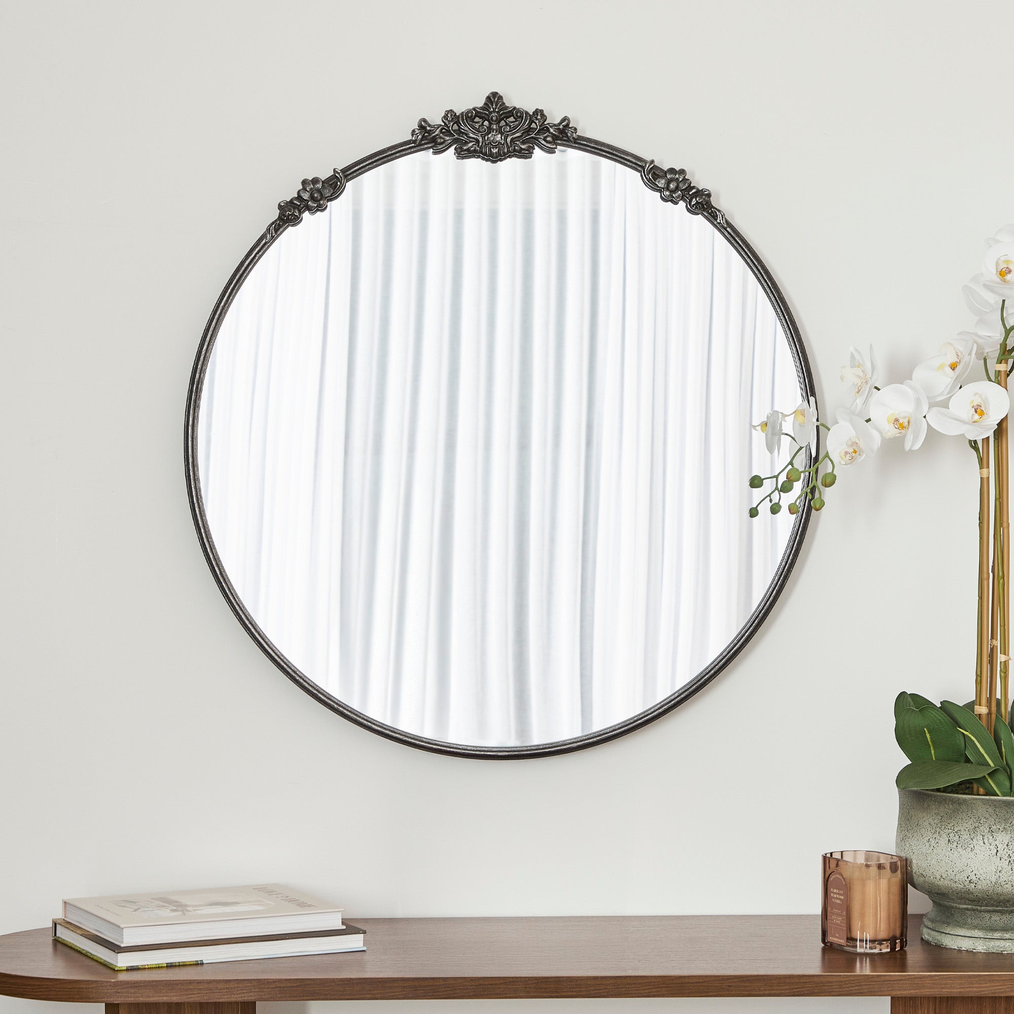 Florence 80cm Baroque Round Mirror Black