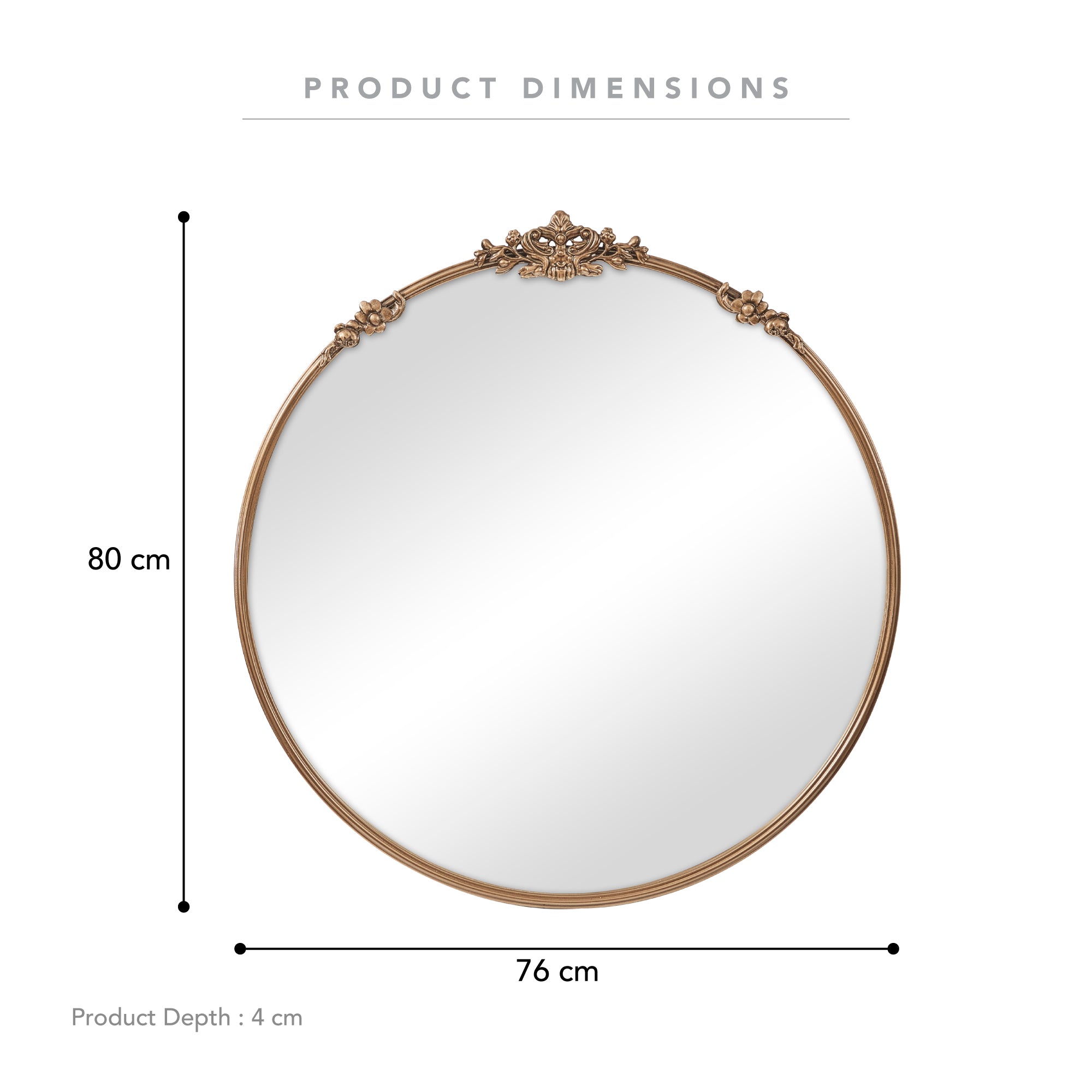 Florence 80cm Baroque Round Mirror Gold