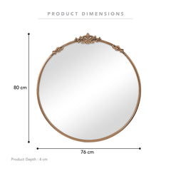 Florence 80cm Baroque Round Mirror Gold