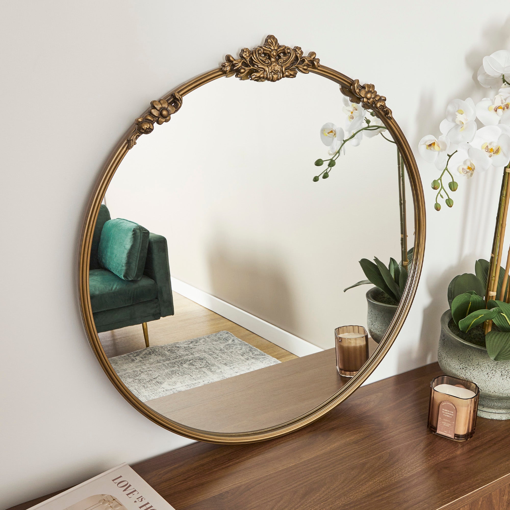 Florence 80cm Baroque Round Mirror Gold