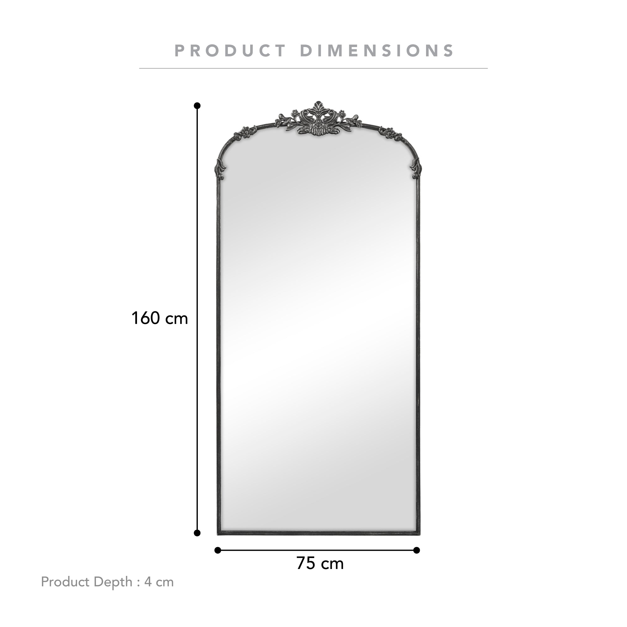 Florence 160cm Baroque Mirror Black