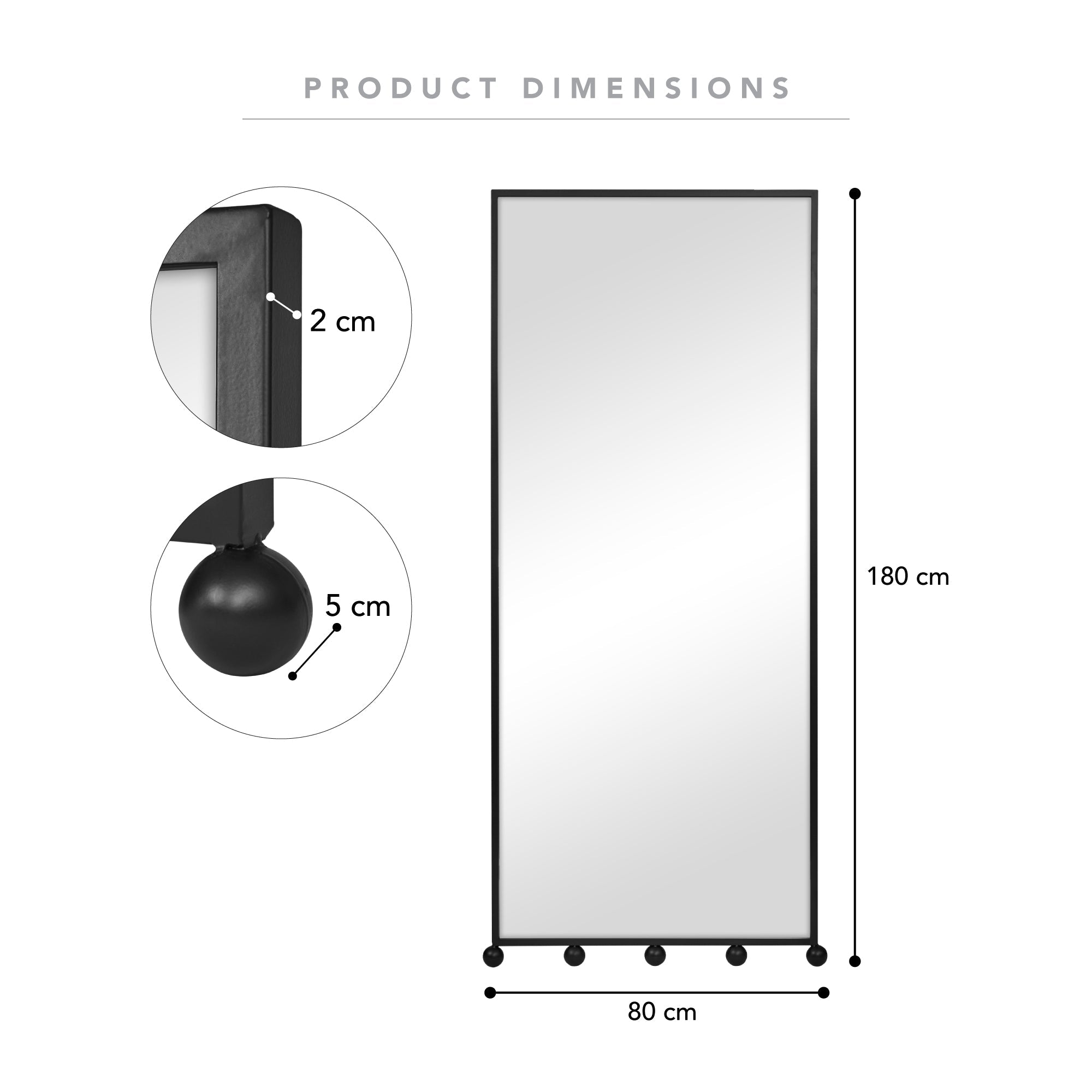 Orbit Sphere 180cm Floor Length Mirror Black